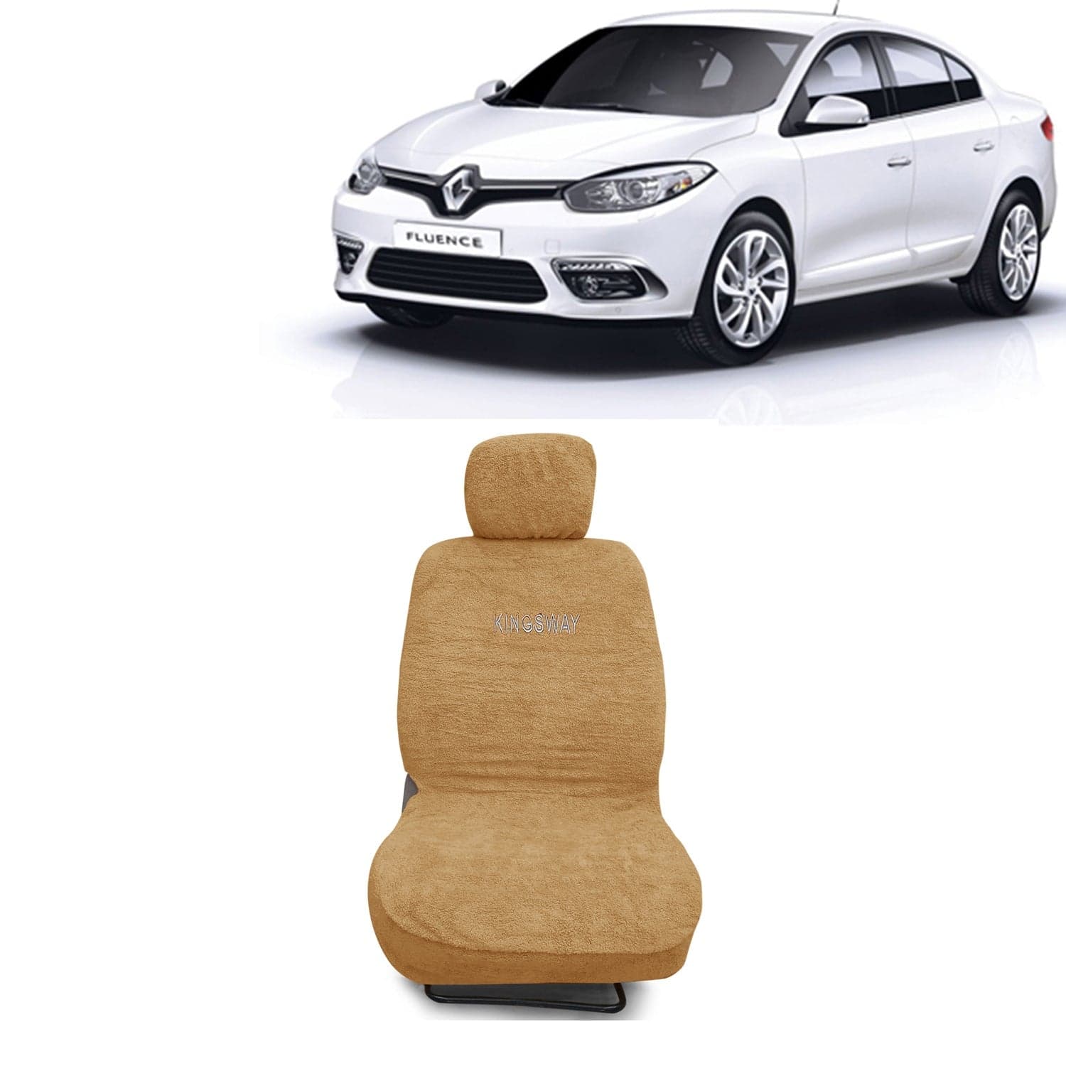 Fluence Seat Cover for (Year 2012 to 2017) All Model, Towel Fabric Car Seat Covers Compatible with Renault Fluence, Complete Set (Car Specific Front + Rear Seat Covers), Beige Color