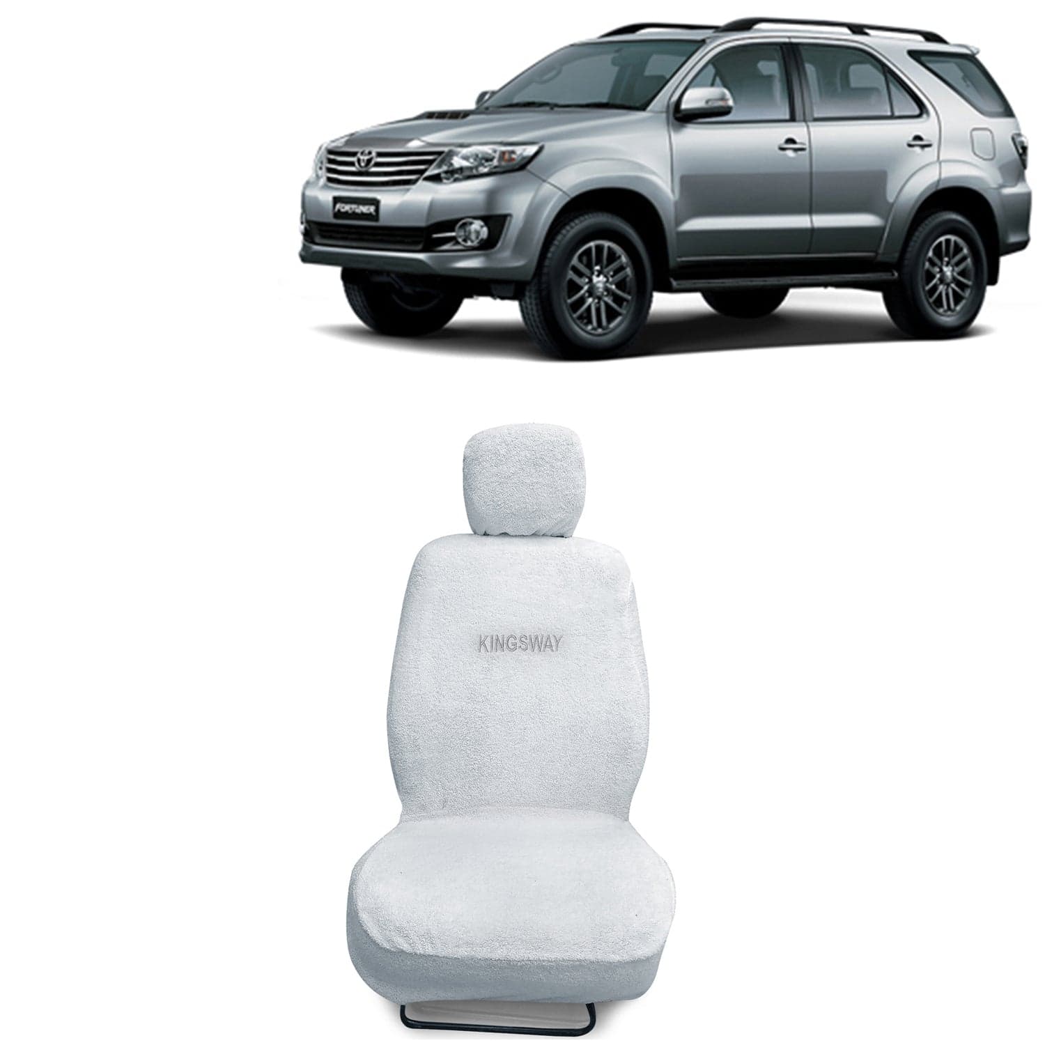 Fortuner Seat Cover for (Year 2008 to 2017) All Model, Towel Fabric Car Seat Covers Compatible with Toyota Fortuner, Complete Set (Car Specific Front + Rear Seat Covers), White Color