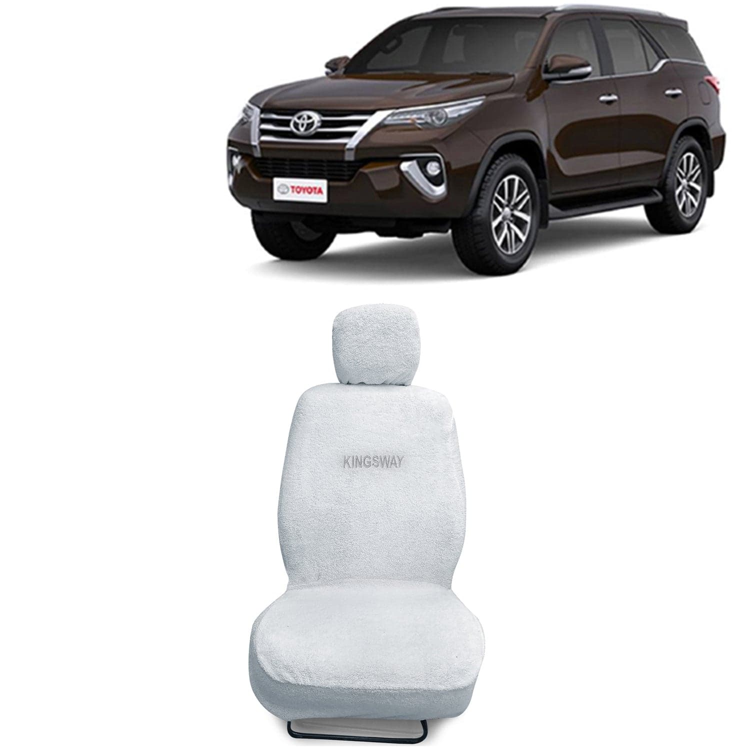 Fortuner Seat Cover for (Year 2017 to 2020) All Model, Towel Fabric Car Seat Covers Compatible with Toyota Fortuner, Complete Set (Car Specific Front + Rear Seat Covers), White Color