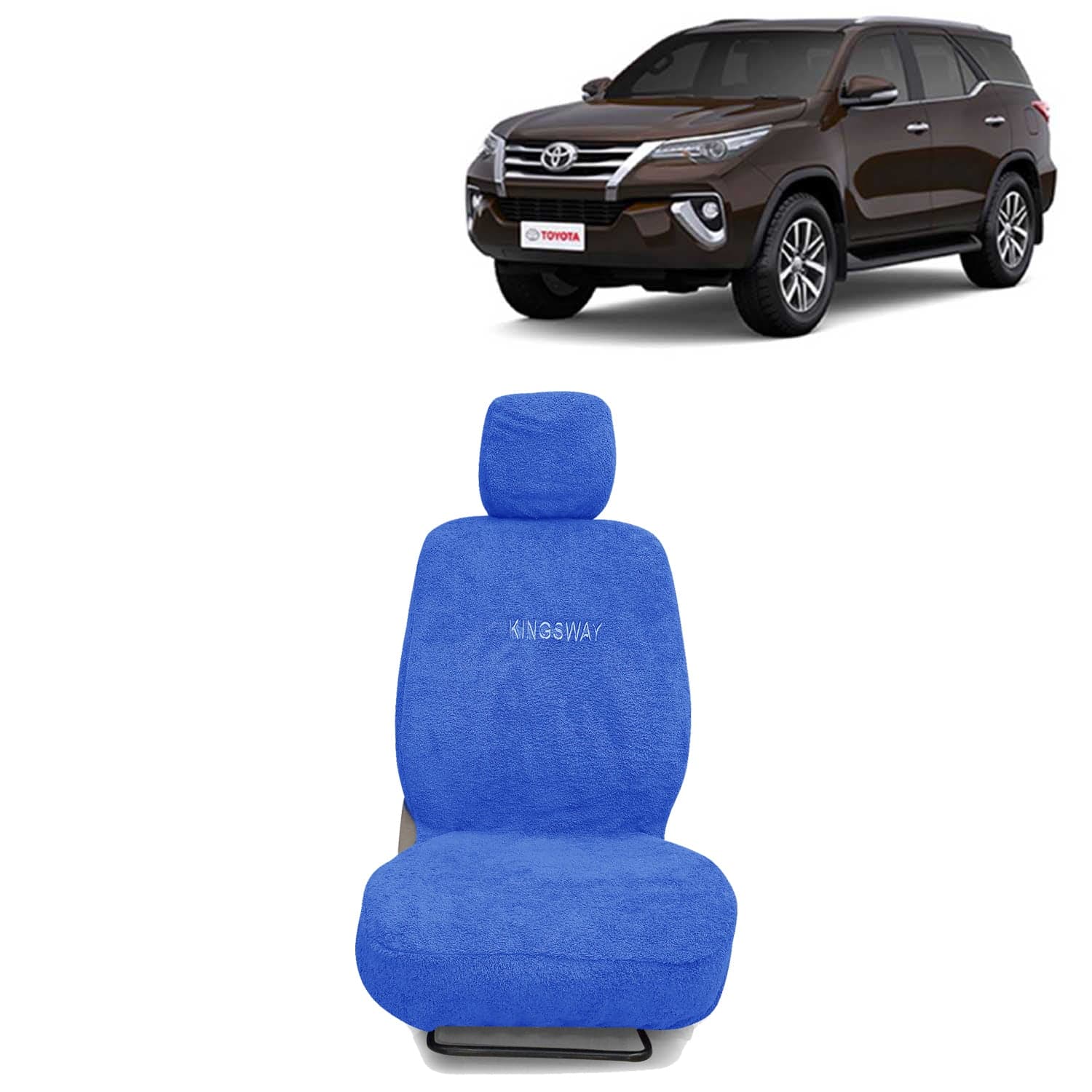 Fortuner Seat Cover for (Year 2017 to 2020) All Model, Towel Fabric Car Seat Covers Compatible with Toyota Fortuner, Complete Set (Car Specific Front + Rear Seat Covers), Blue Color