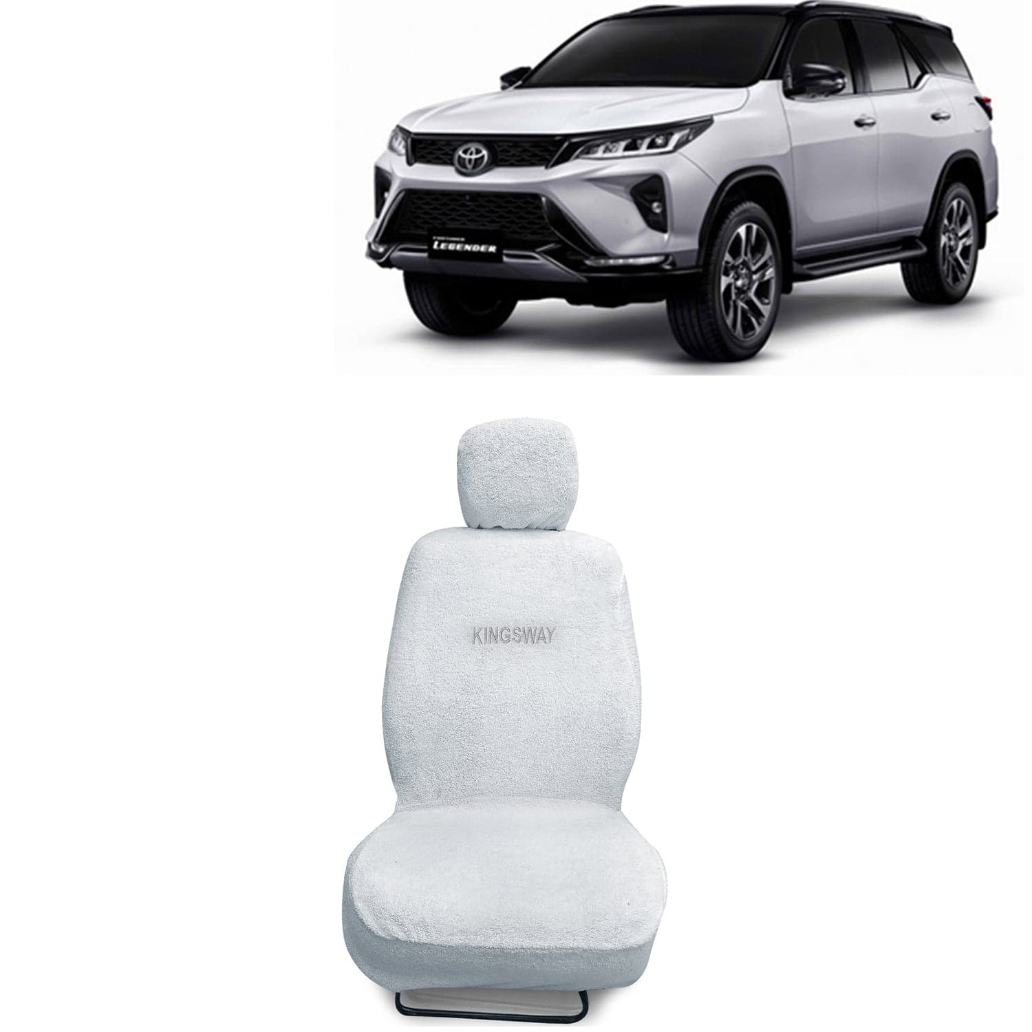 Fortuner Seat Cover for (Year 2021 Onwards) All Model, Towel Fabric Car Seat Covers Compatible with Toyota Fortuner, Complete Set (Car Specific Front + Rear Seat Covers), White Color