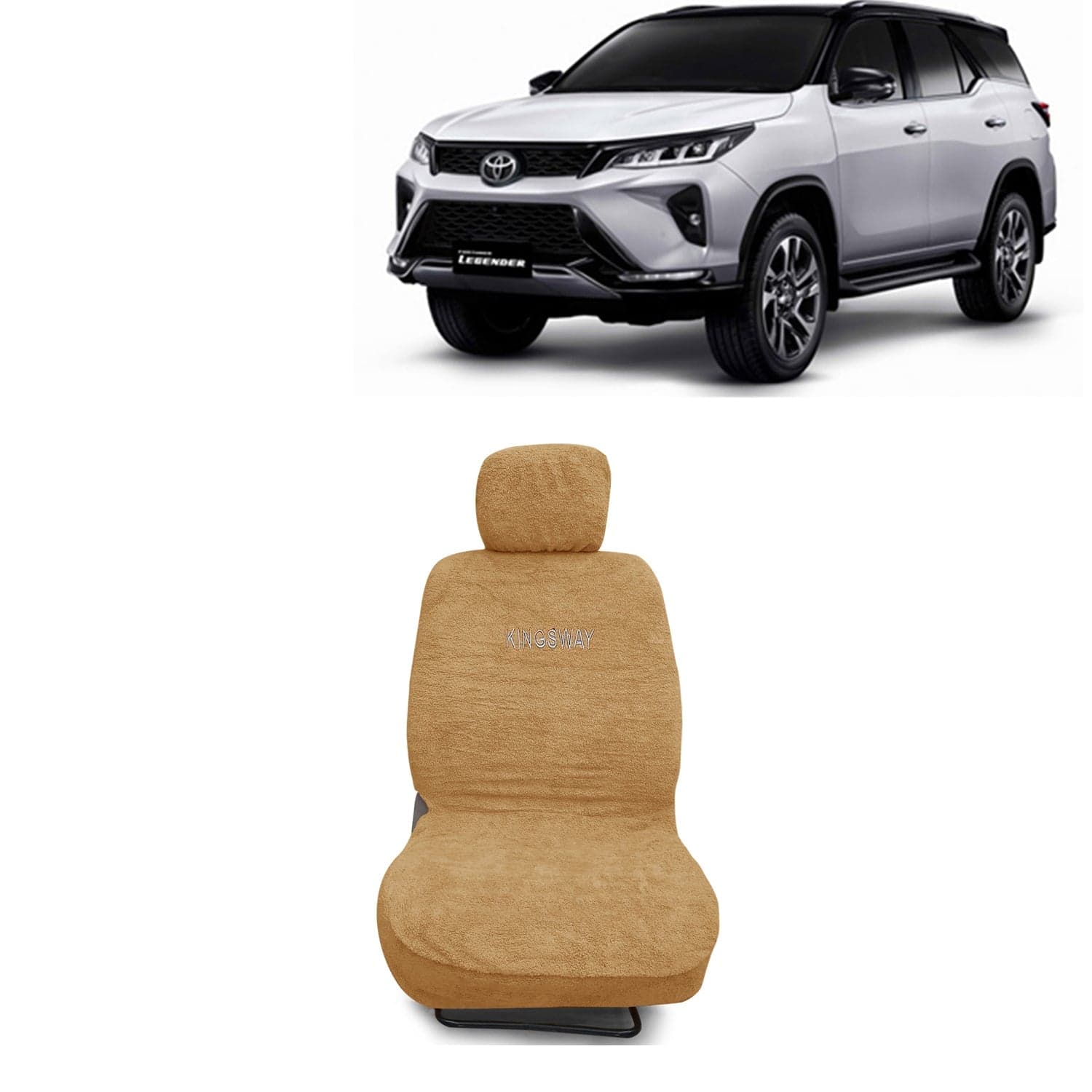 Fortuner Seat Cover for (Year 2021 Onwards) All Model, Towel Fabric Car Seat Covers Compatible with Toyota Fortuner, Complete Set (Car Specific Front + Rear Seat Covers), Beige Color