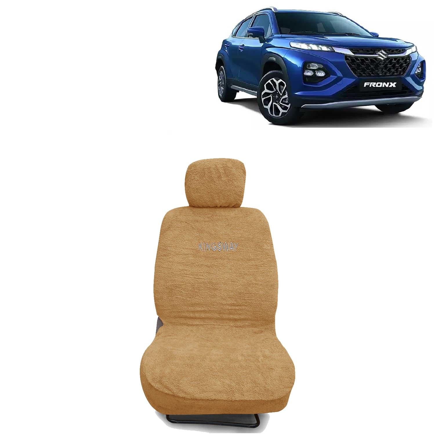Fronx Seat Cover for (Year 2023 Onwards) All Model, Towel Fabric Car Seat Covers Compatible with Maruti Suzuki Fronx, Complete Set (Car Specific Front + Rear Seat Covers), Beige Color