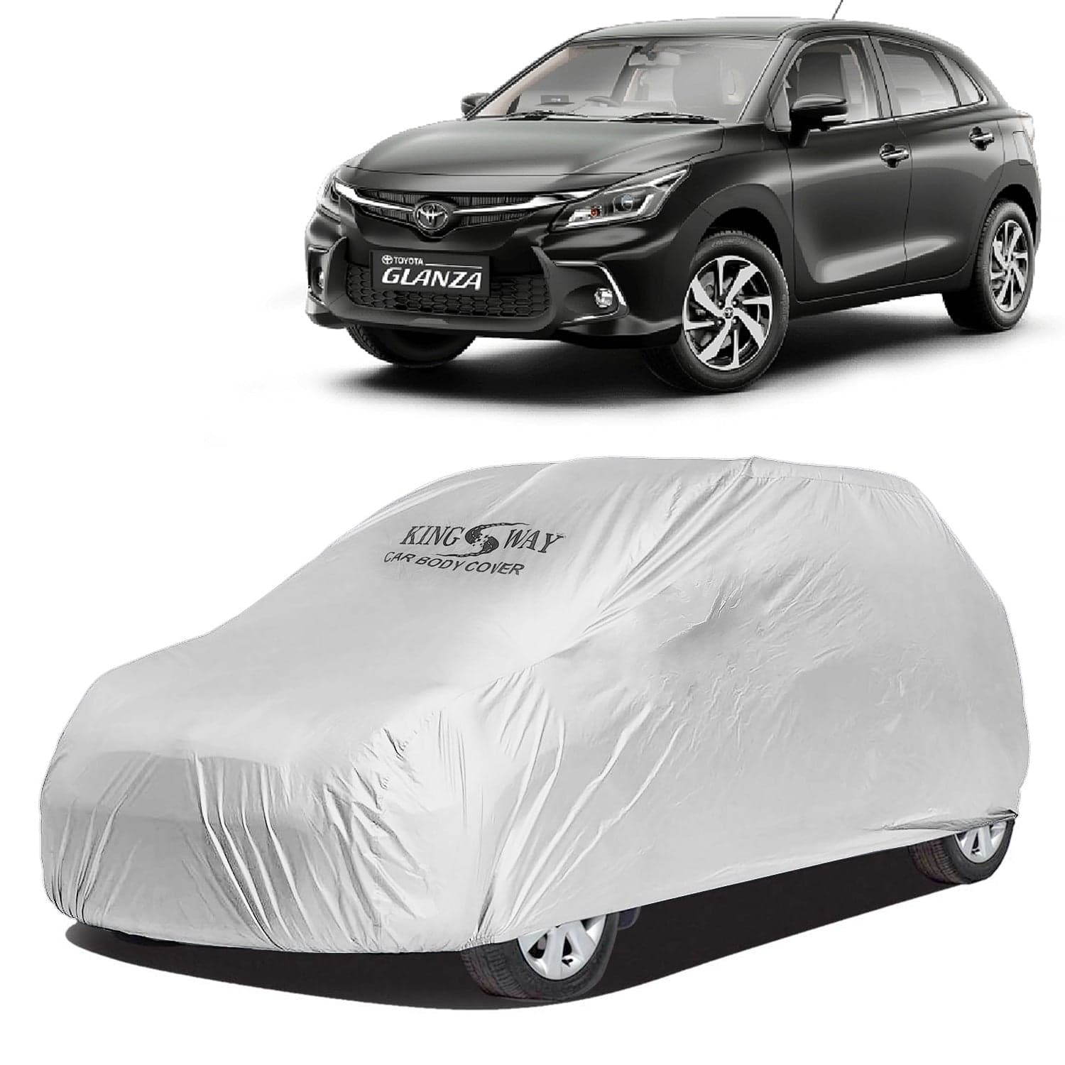 Glanza Car Body Cover Dustproof for (Year 2022 Onwards) All Model, Compatible with Toyota Glanza Car Cover, Comes with Bird Droppings, Scratch, UV and Paint Protection, Silver Matty