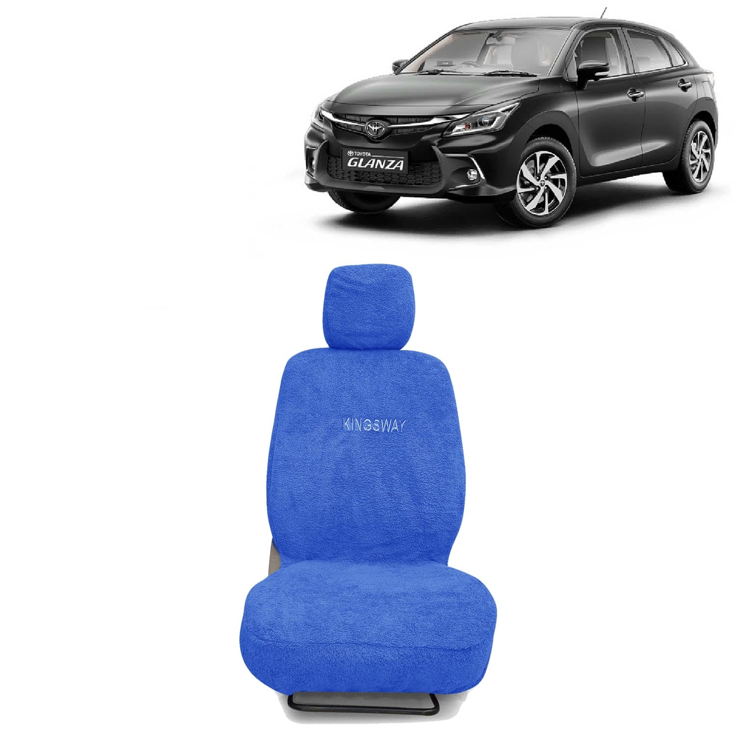 Glanza Seat Cover for (Year 2022 Onwards) All Model, Towel Fabric Car Seat Covers Compatible with Toyota Glanza, Complete Set (Car Specific Front + Rear Seat Covers), Blue Color