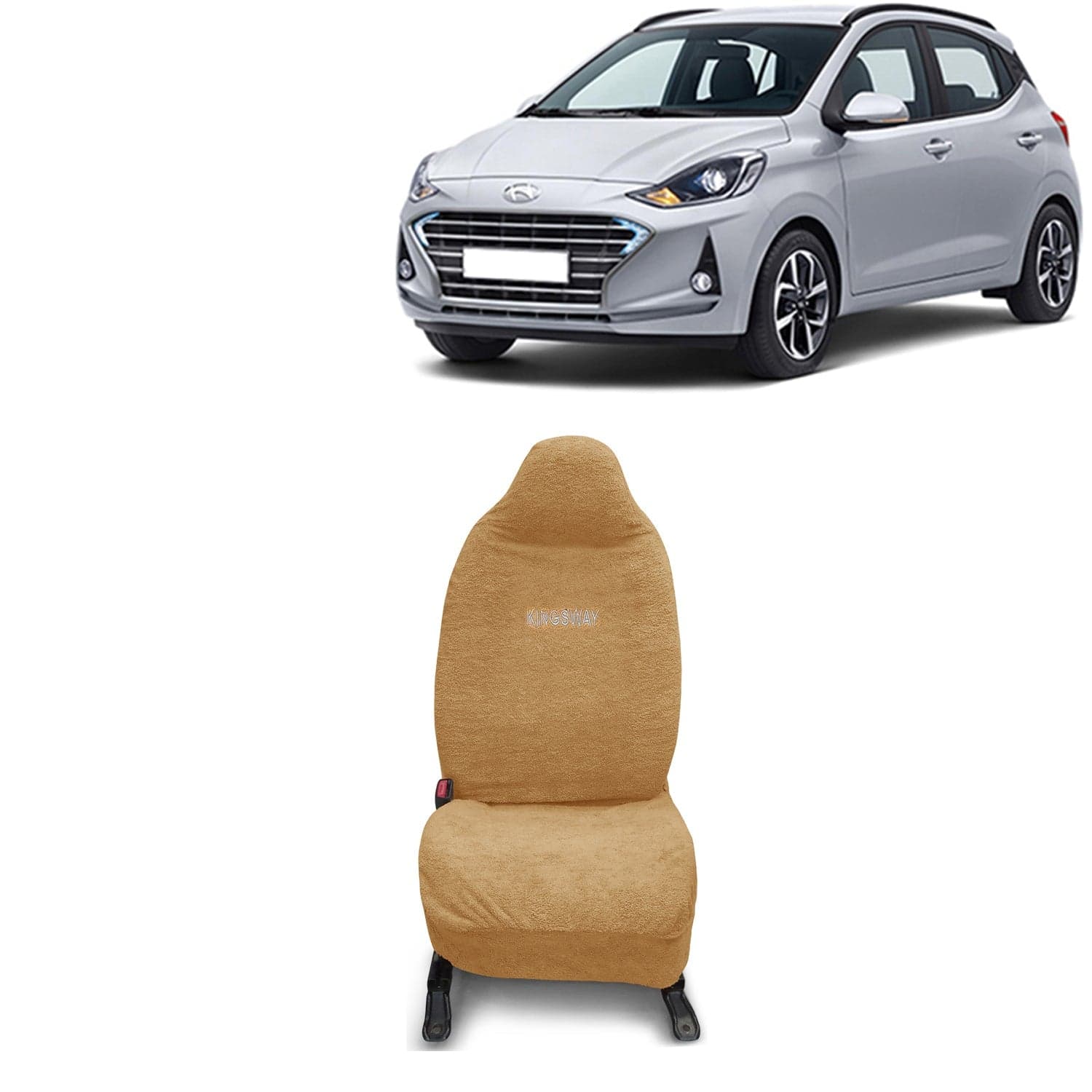Grand I10 Nios Seat Cover for (Year 2019 to 2022), Towel Fabric Car Seat Covers Compatible with Hyundai Grand I10 Nios, Complete Set (Car Specific Front + Rear Seat Covers), Beige Color