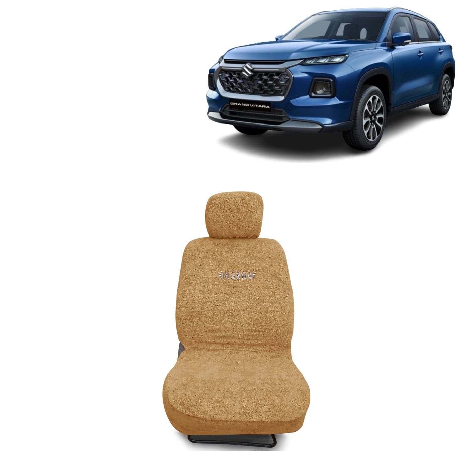 Grand Vitara Seat Cover for (Year 2022 Onwards), Towel Fabric Car Seat Covers Compatible with Maruti Suzuki Grand Vitara, Complete Set (Car Specific Front + Rear Seat Covers), Beige Color