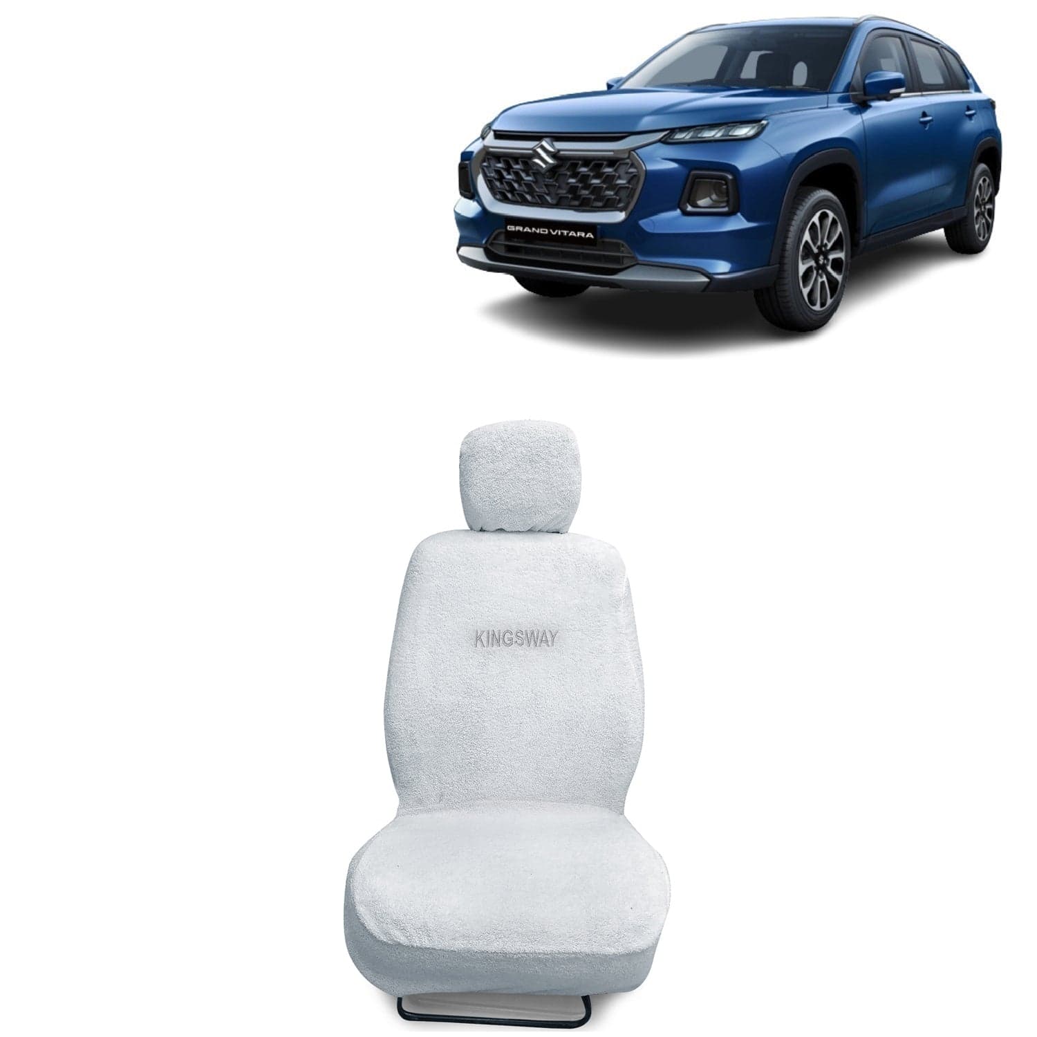 Grand Vitara Seat Cover for (Year 2022 Onwards), Towel Fabric Car Seat Covers Compatible with Maruti Suzuki Grand Vitara, Complete Set (Car Specific Front + Rear Seat Covers), White Color
