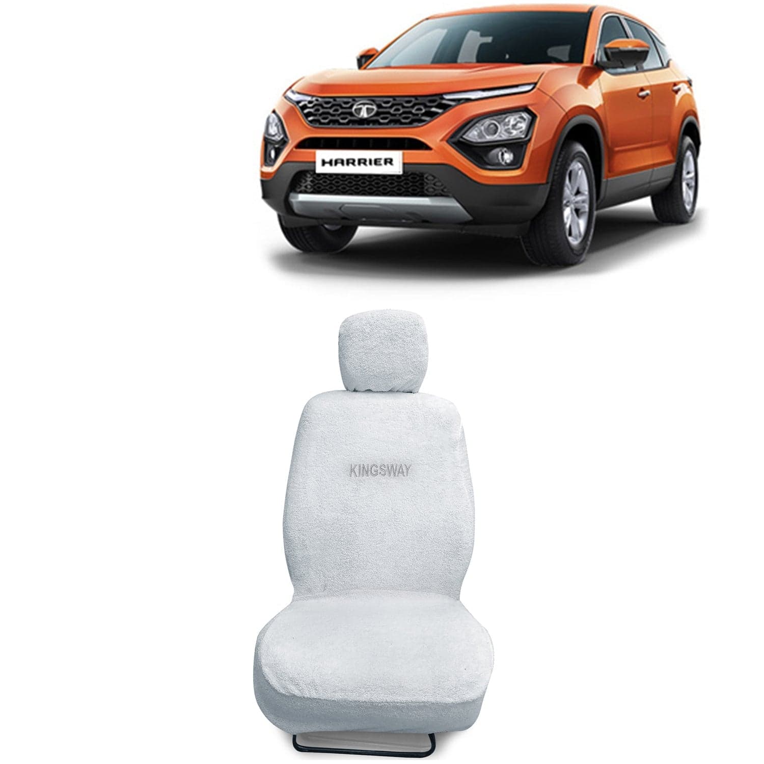 Harrier Seat Cover for (Year 2019 to 2023) All Model, Towel Fabric Car Seat Covers Compatible with Tata Harrier, Complete Set (Car Specific Front + Rear Seat Covers), White Color