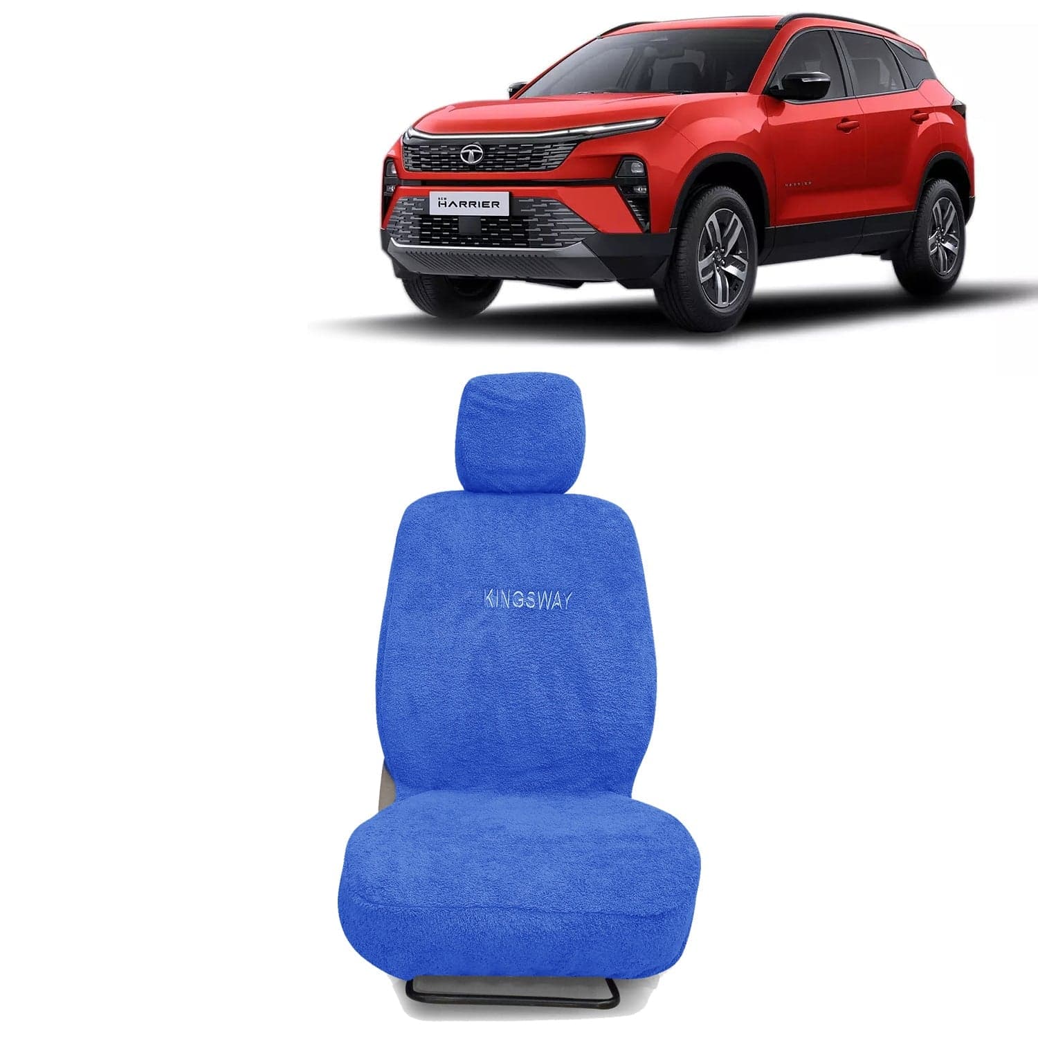 Harrier Seat Cover for (Year 2023 Onwards) All Model, Towel Fabric Car Seat Covers Compatible with Tata Harrier, Complete Set (Car Specific Front + Rear Seat Covers), Blue Color