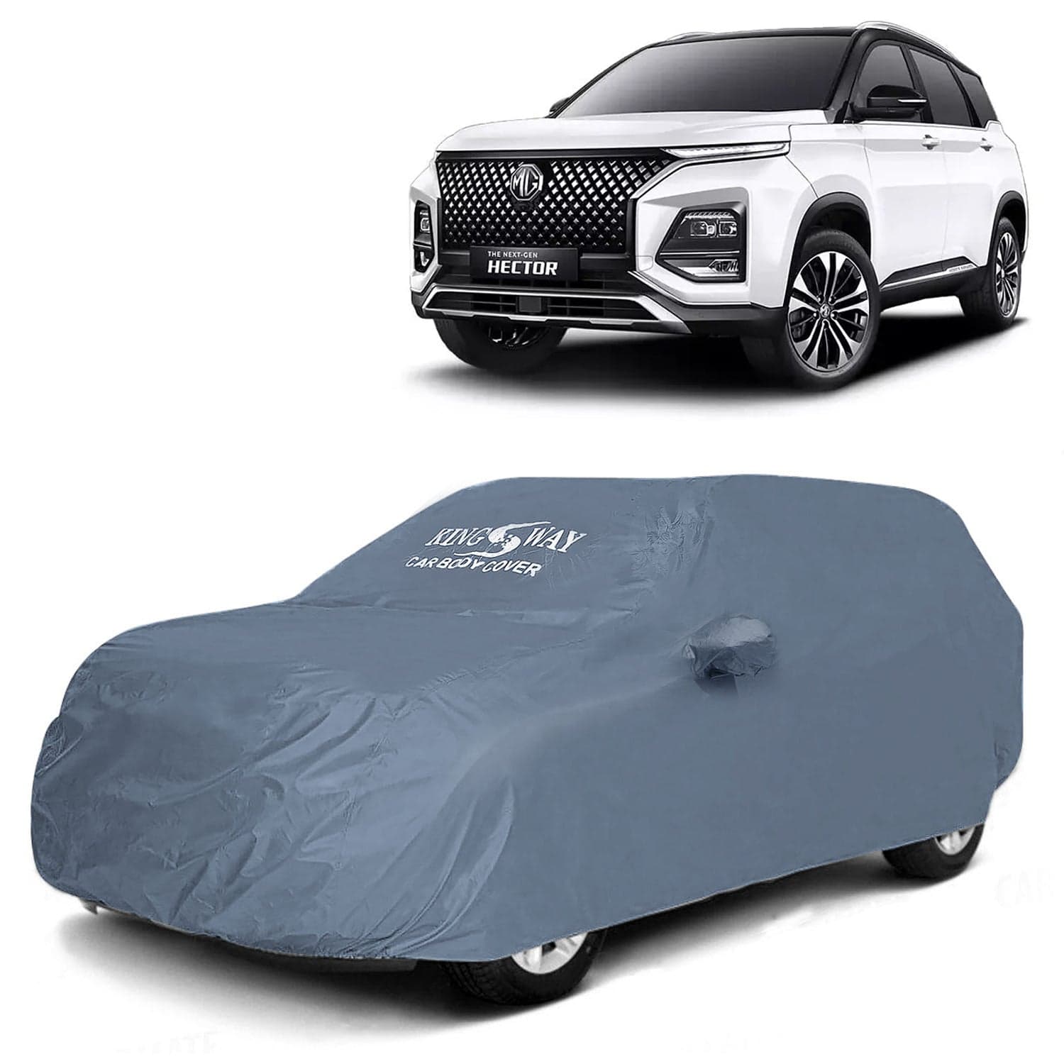 Hector Car Body Cover Dustproof with Mirror Pockets for (Year 2023 Onwards), Compatible with Morris Garages (MG) Hector Car Cover, Comes with Bird Poop, Scratch and UV Protection, Grey Matty