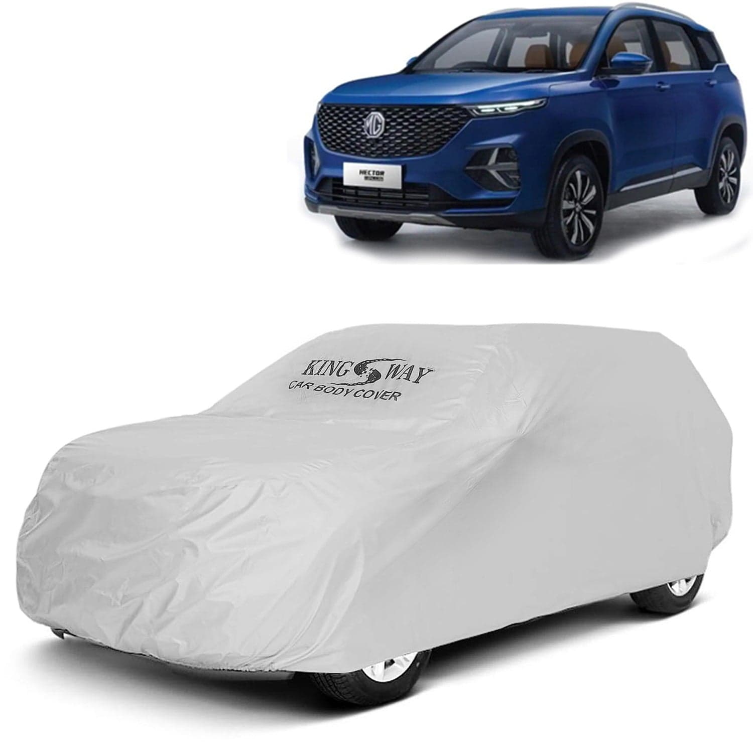 Hector Plus Car Body Cover Dustproof for (Year 2020 Onwards) All Model, Compatible with Morris Garages (MG) Hector Plus Car Cover, Comes with Bird Poop, UV & Paint Protection, Silver Matty