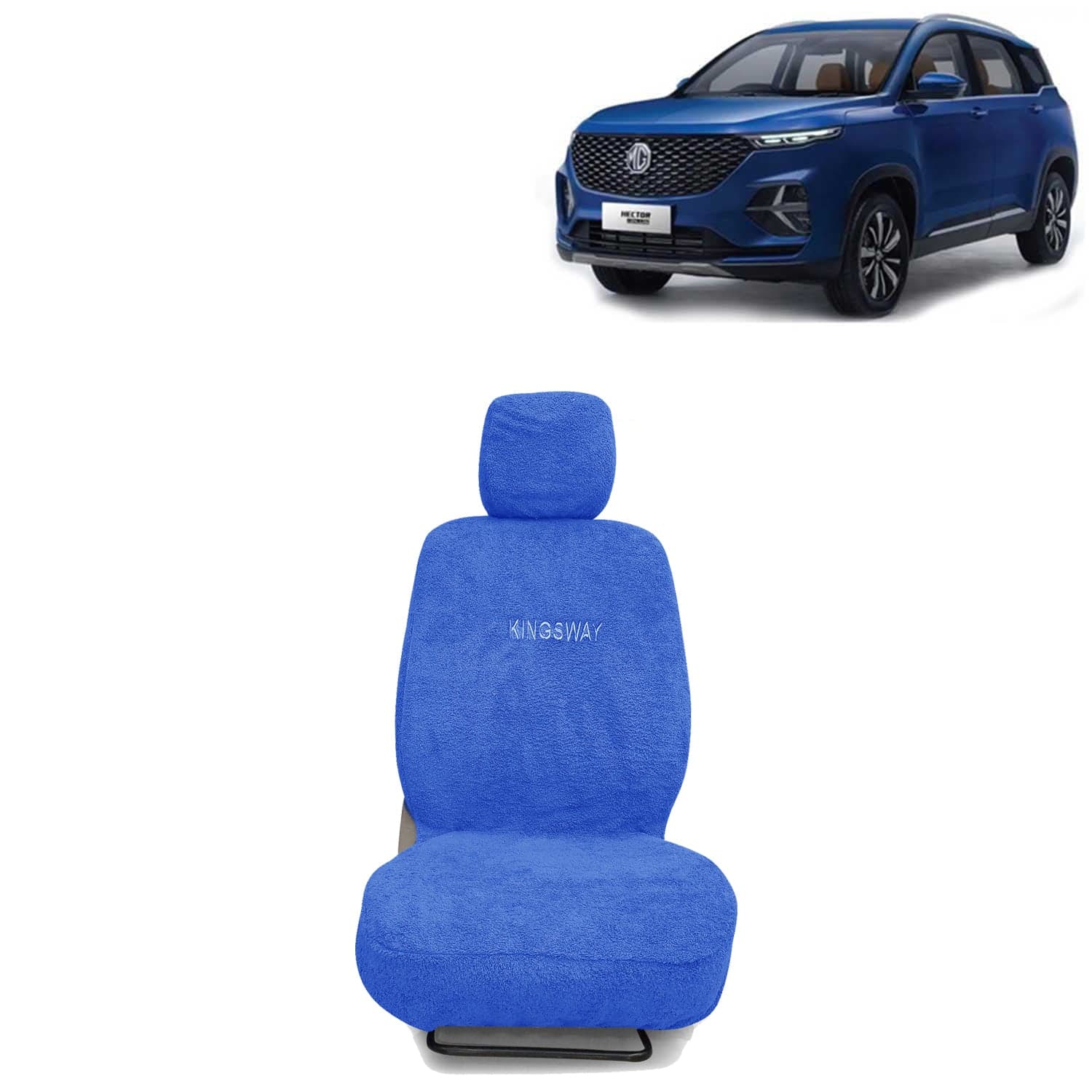 Hector Plus Seat Cover for (Year 2020 Onwards), Towel Fabric Car Seat Covers Compatible with Morris Garages (MG) Hector Plus (Car Specific Set Front + Rear Seat Covers), Blue Color