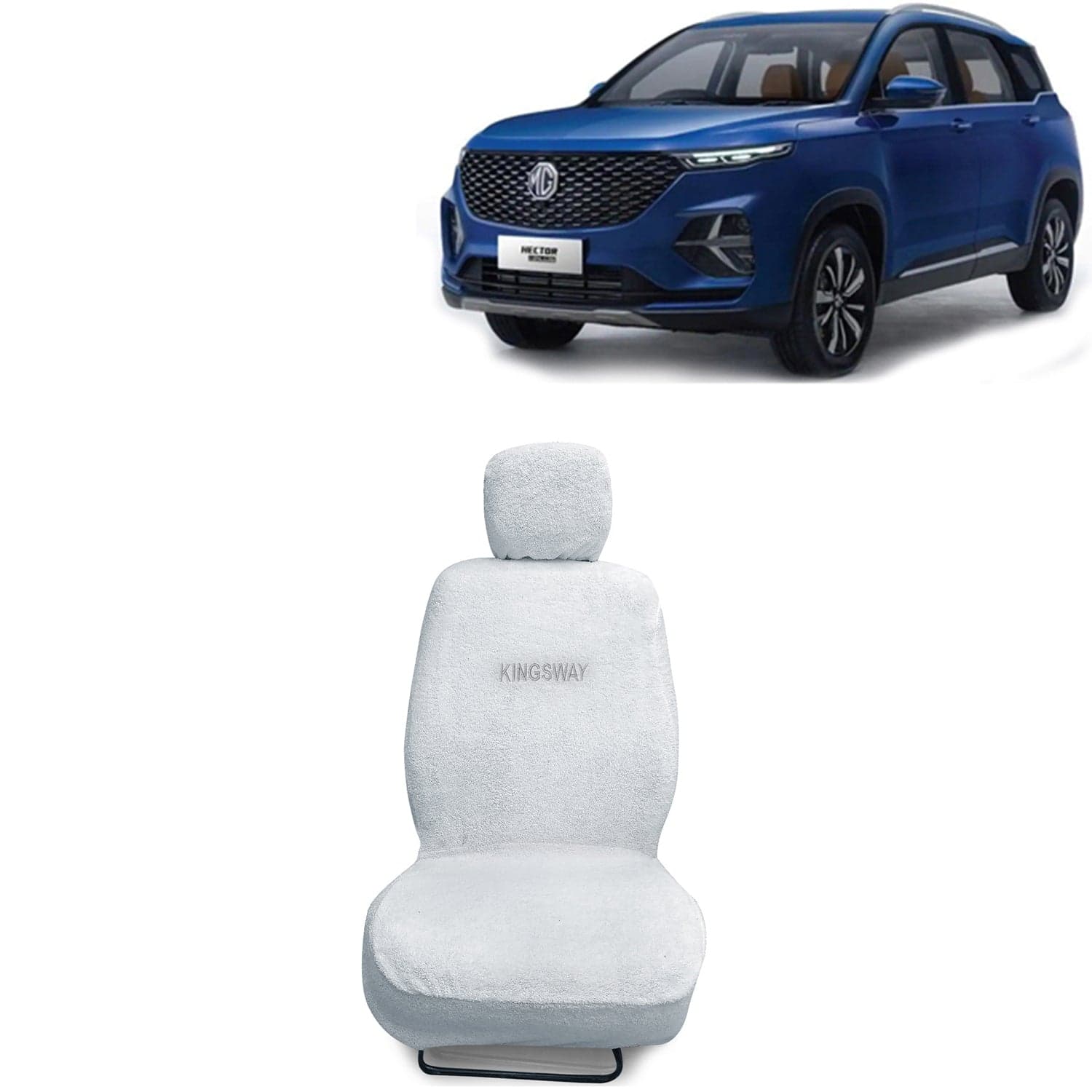 Hector Plus Seat Cover for (Year 2020 Onwards), Towel Fabric Car Seat Covers Compatible with Morris Garages (MG) Hector Plus (Car Specific Set Front + Rear Seat Covers), White Color