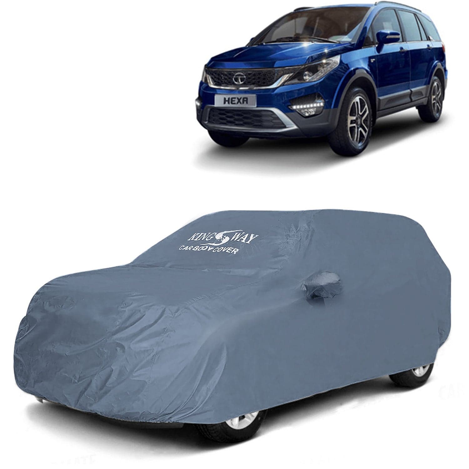 Hexa Car Body Cover Dustproof with Mirror Pockets for (Year 2016 to 2020), Compatible with Tata Hexa Car Cover, Comes with Bird Poop, Scratch, UV and Paint Protection, Grey Matty