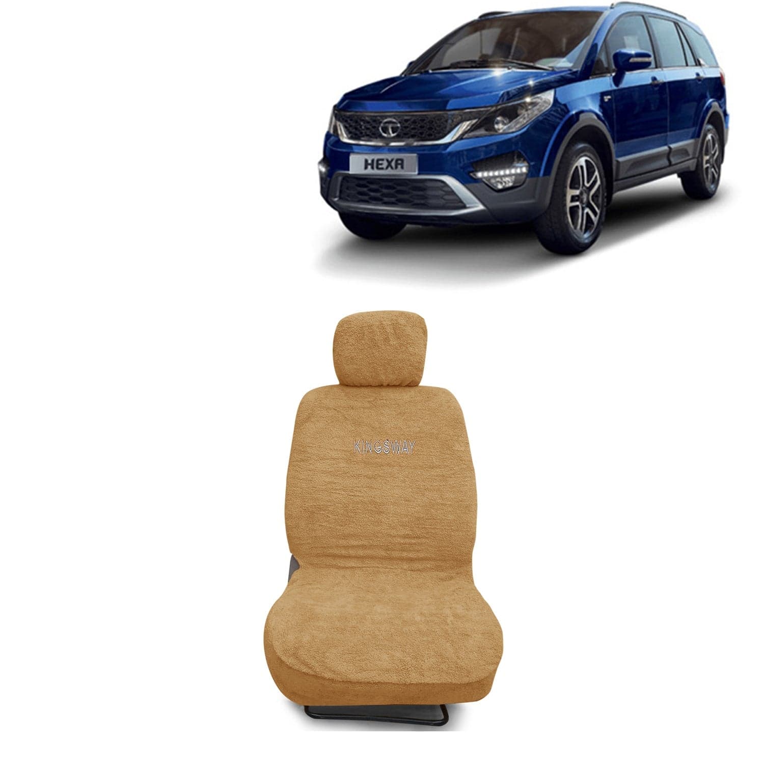 Hexa Seat Cover for (Year 2016 to 2020) All Model, Towel Fabric Car Seat Covers Compatible with Tata Hexa, Complete Set (Car Specific Front + Rear Seat Covers), Beige Color