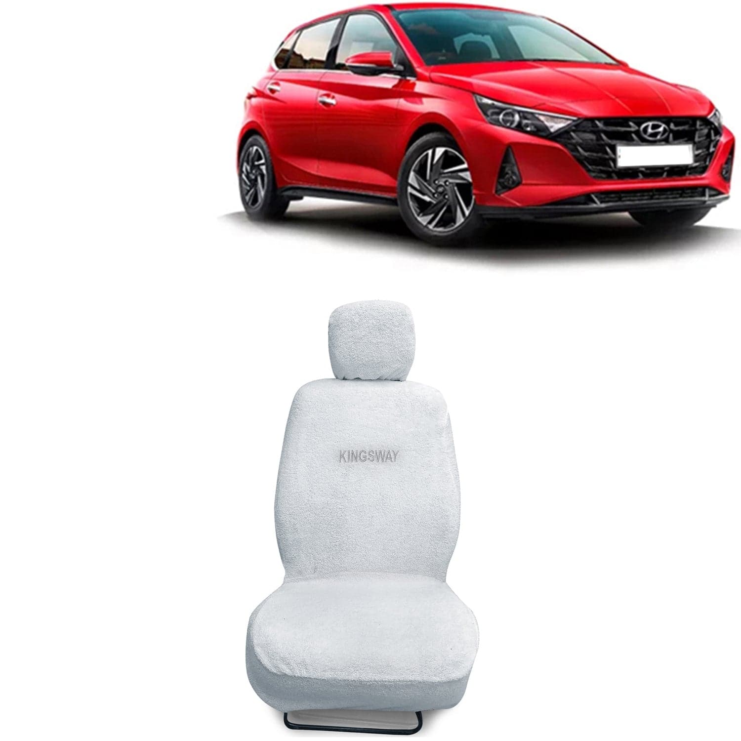 I20 Seat Cover for (Year 2020 Onwards) All Model, Towel Fabric Car Seat Covers Compatible with Hyundai I20, Complete Set (Car Specific Front + Rear Seat Covers), White Color