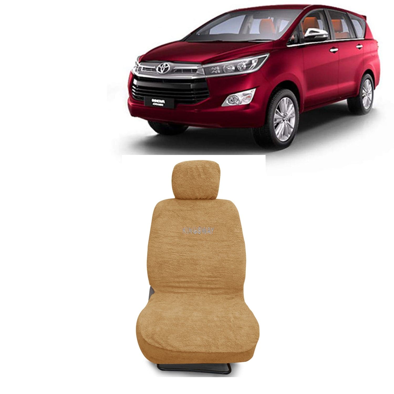 Innova Crysta Seat Cover for (Year 2015 to 2021), Towel Fabric Car Seat Covers Compatible with Toyota Innova Crysta 8 Seater (Car Specific Set Front + Rear Seat Covers), Beige Color