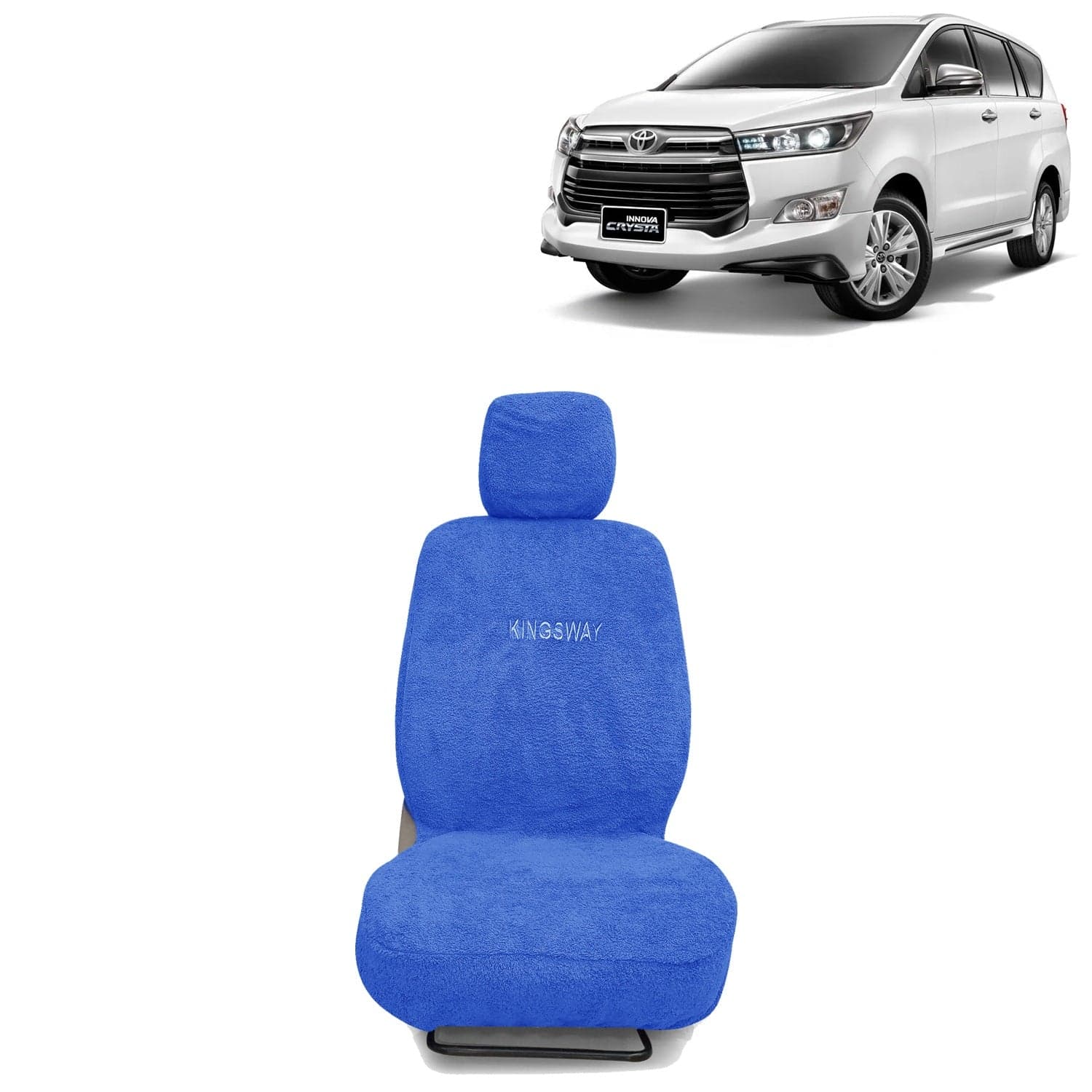 Innova Crysta Seat Cover for (Year 2015 to 2021), Towel Fabric Car Seat Covers Compatible with Toyota Innova Crysta 8 Seater (Car Specific Set Front + Rear Seat Covers), Blue Color