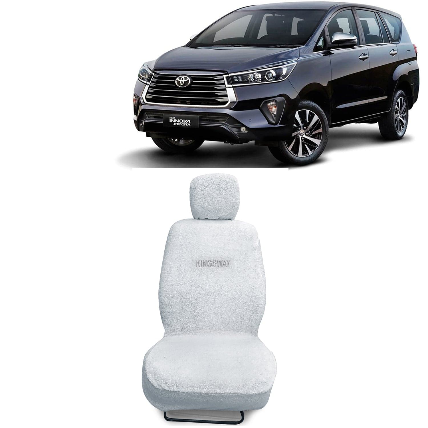 Innova Crysta Seat Cover for (Year 2021 Onwards), Towel Fabric Car Seat Covers Compatible with Toyota Innova Crysta 8 Seater (Car Specific Set Front + Rear Seat Covers), White Color