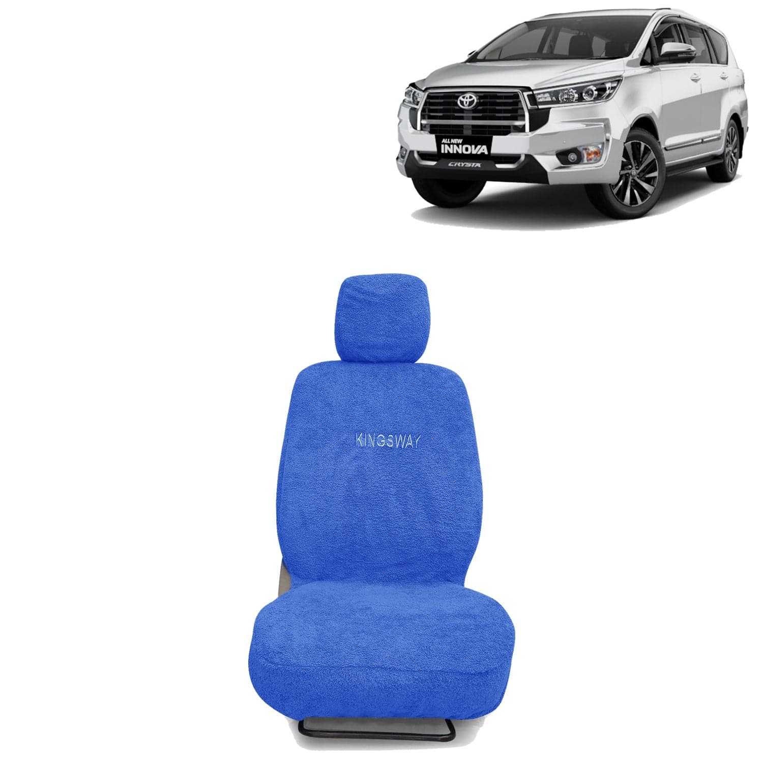 Innova Crysta Seat Cover for (Year 2021 Onwards), Towel Fabric Car Seat Covers Compatible with Toyota Innova Crysta 8 Seater (Car Specific Set Front + Rear Seat Covers), Blue Color