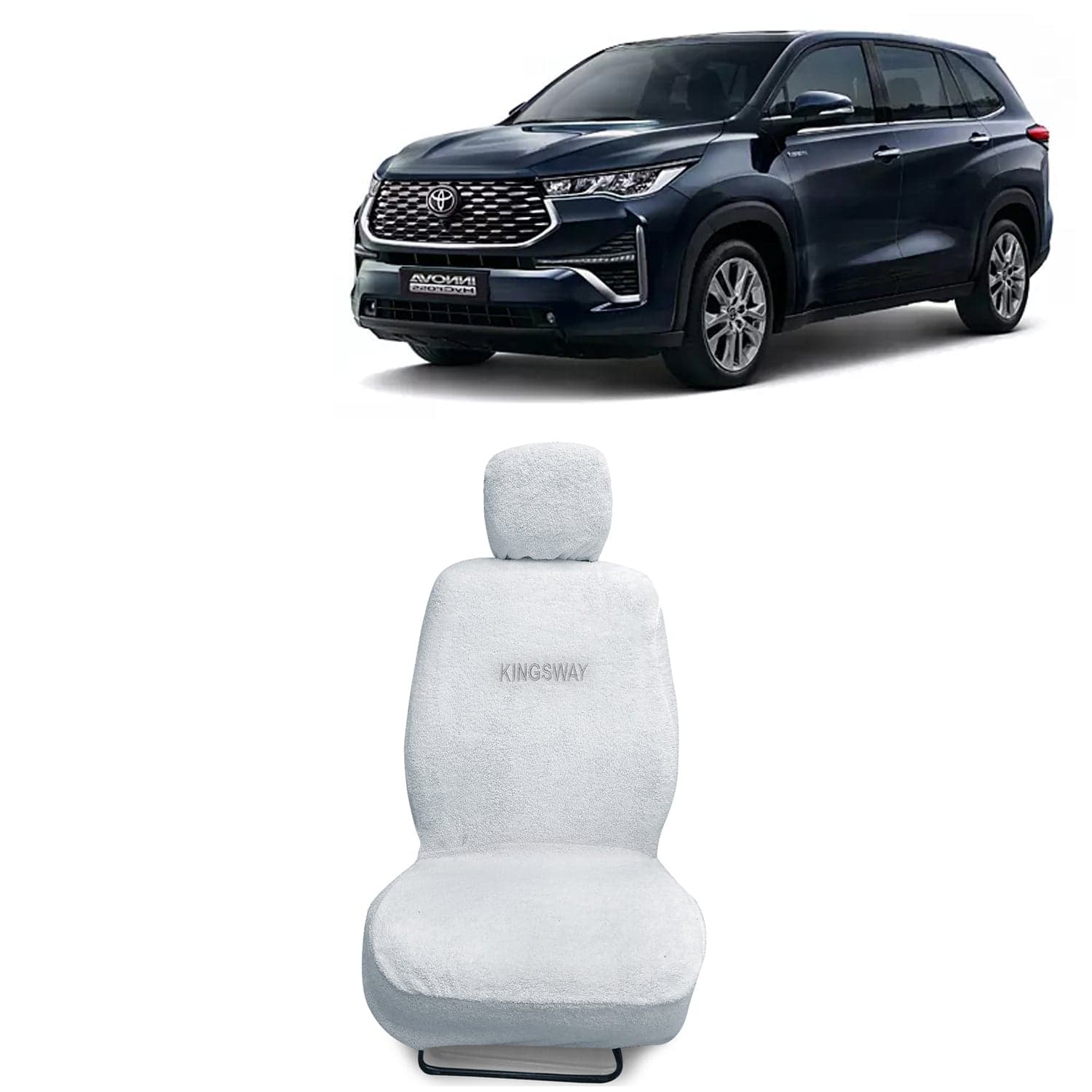 Innova Hycross Seat Cover for (Year 2023 Onwards), Towel Fabric Car Seat Covers Compatible with Toyota Innova Hycross 8 Seater (Car Specific Set Front + Rear Seat Covers), White Color