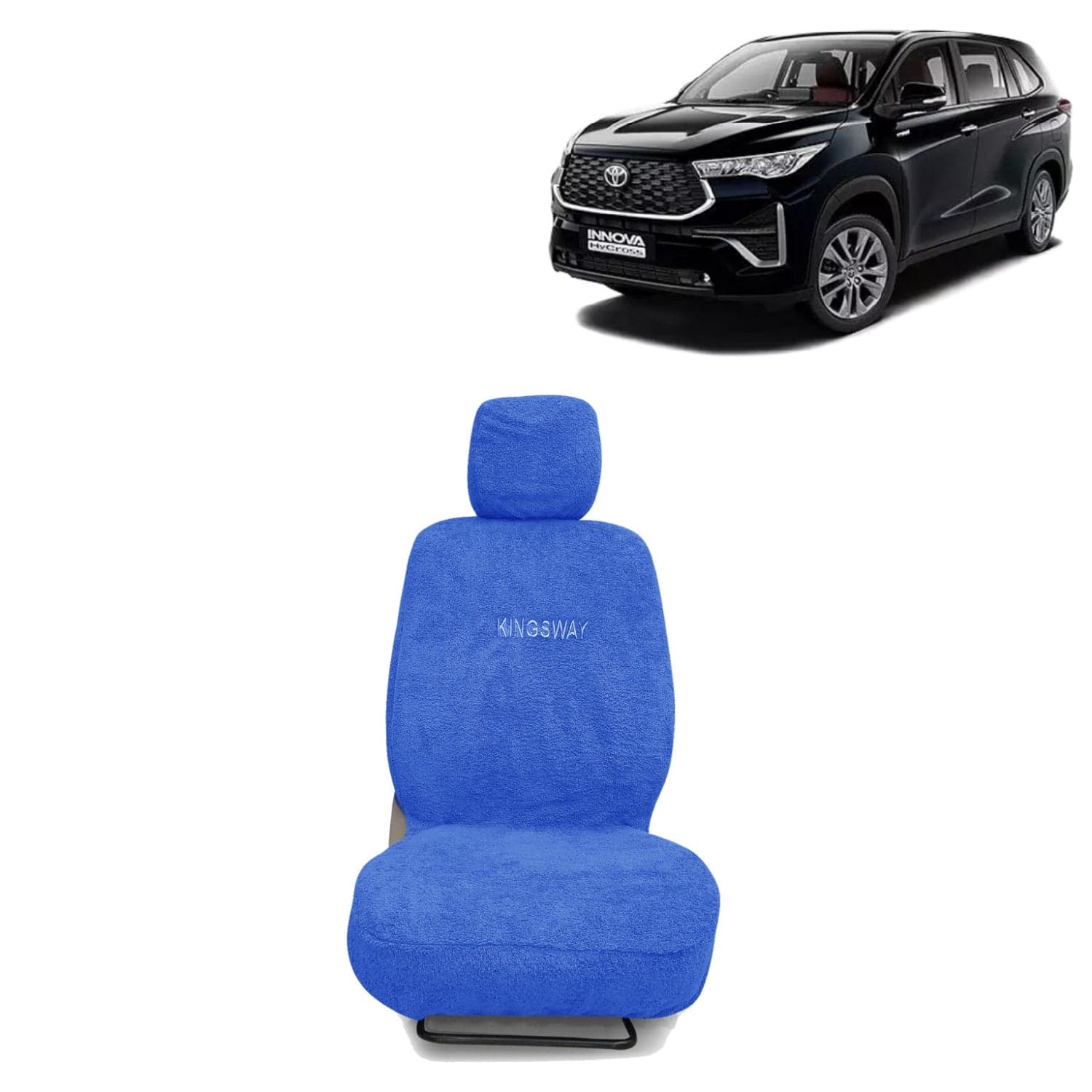 Innova Hycross Seat Cover for (Year 2023 Onwards), Towel Fabric Car Seat Covers Compatible with Toyota Innova Hycross 8 Seater (Car Specific Set Front + Rear Seat Covers), Blue Color