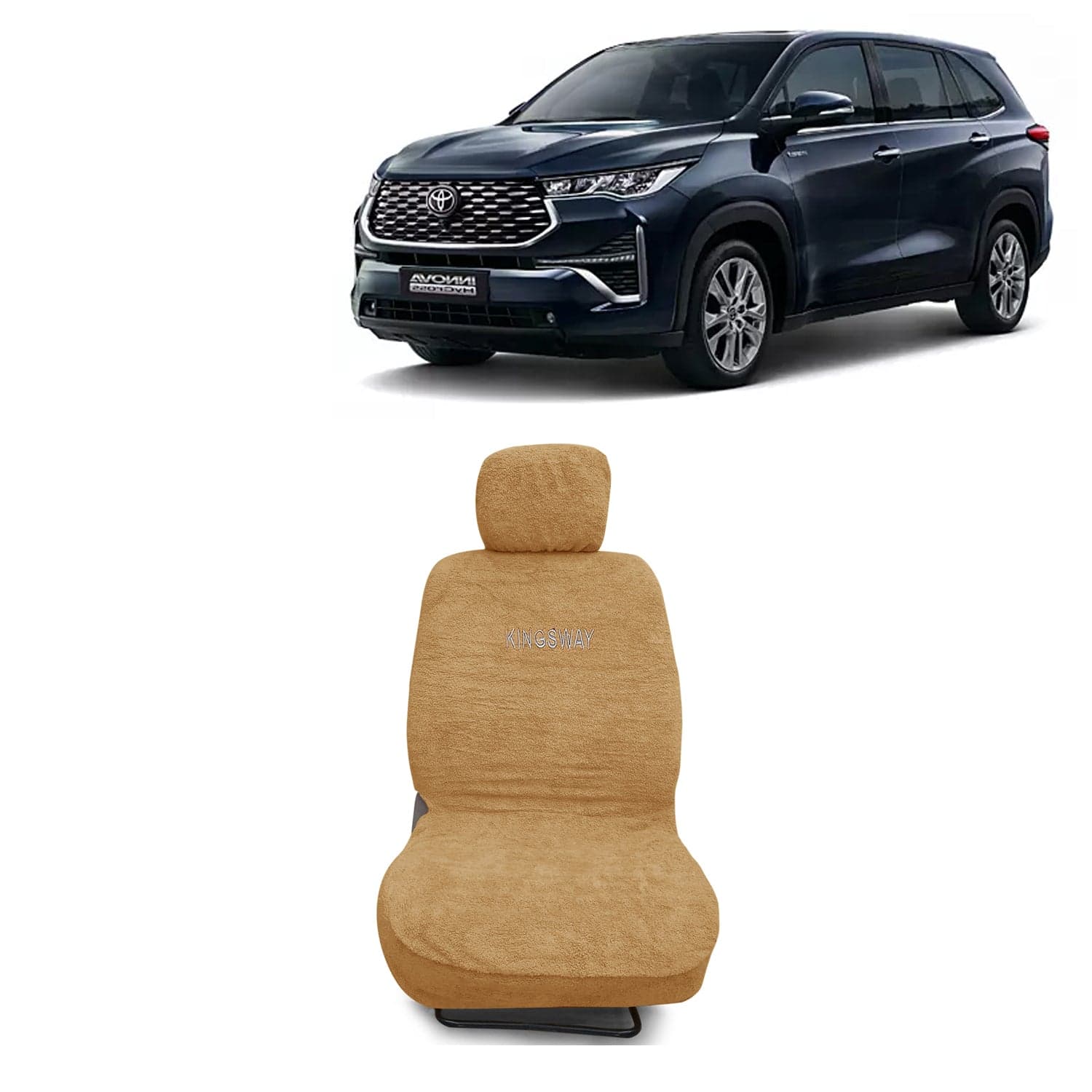 Innova Hycross Seat Cover for (Year 2023 Onwards), Towel Fabric Car Seat Covers Compatible with Toyota Innova Hycross 8 Seater (Car Specific Set Front + Rear Seat Covers), Beige Color