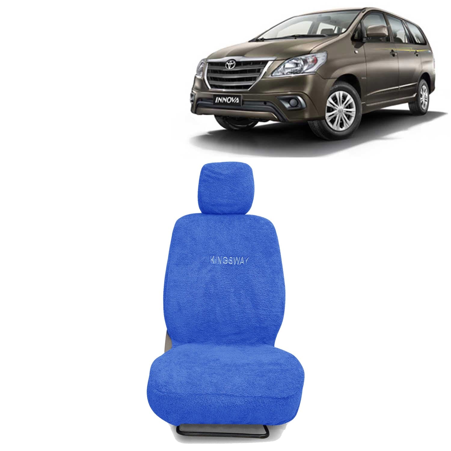 Innova Seat Cover for (Year 2004 to 2012) All Model, Towel Fabric Car Seat Covers Compatible with Toyota Innova 8 Seater, Complete Set (Car Specific Front + Rear Seat Covers), Blue Color