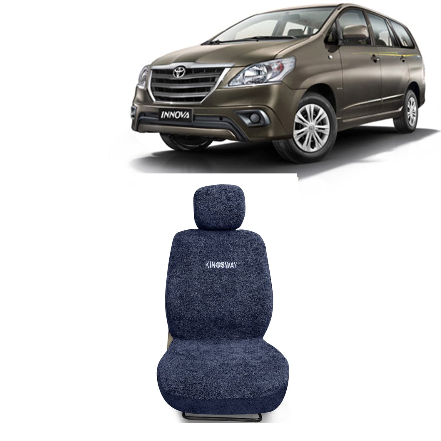Innova Seat Cover for (Year 2004 to 2012) All Model, Towel Fabric Car Seat Covers Compatible with Toyota Innova 8 Seater, Complete Set (Car Specific Front + Rear Seat Covers), Grey Color