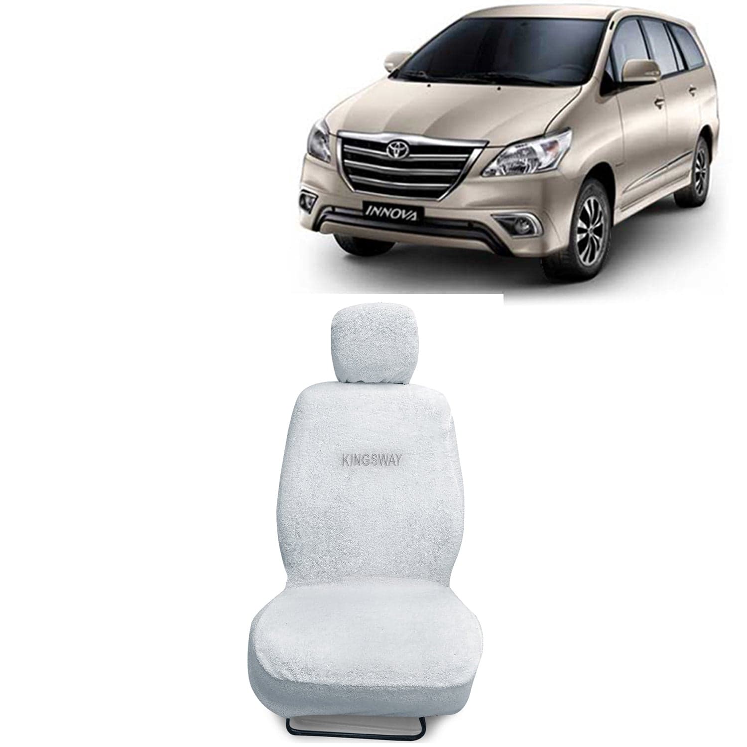 Innova Seat Cover for (Year 2012 to 2015) All Model, Towel Fabric Car Seat Covers Compatible with Toyota Innova 8 Seater, Complete Set (Car Specific Front + Rear Seat Covers), White Color
