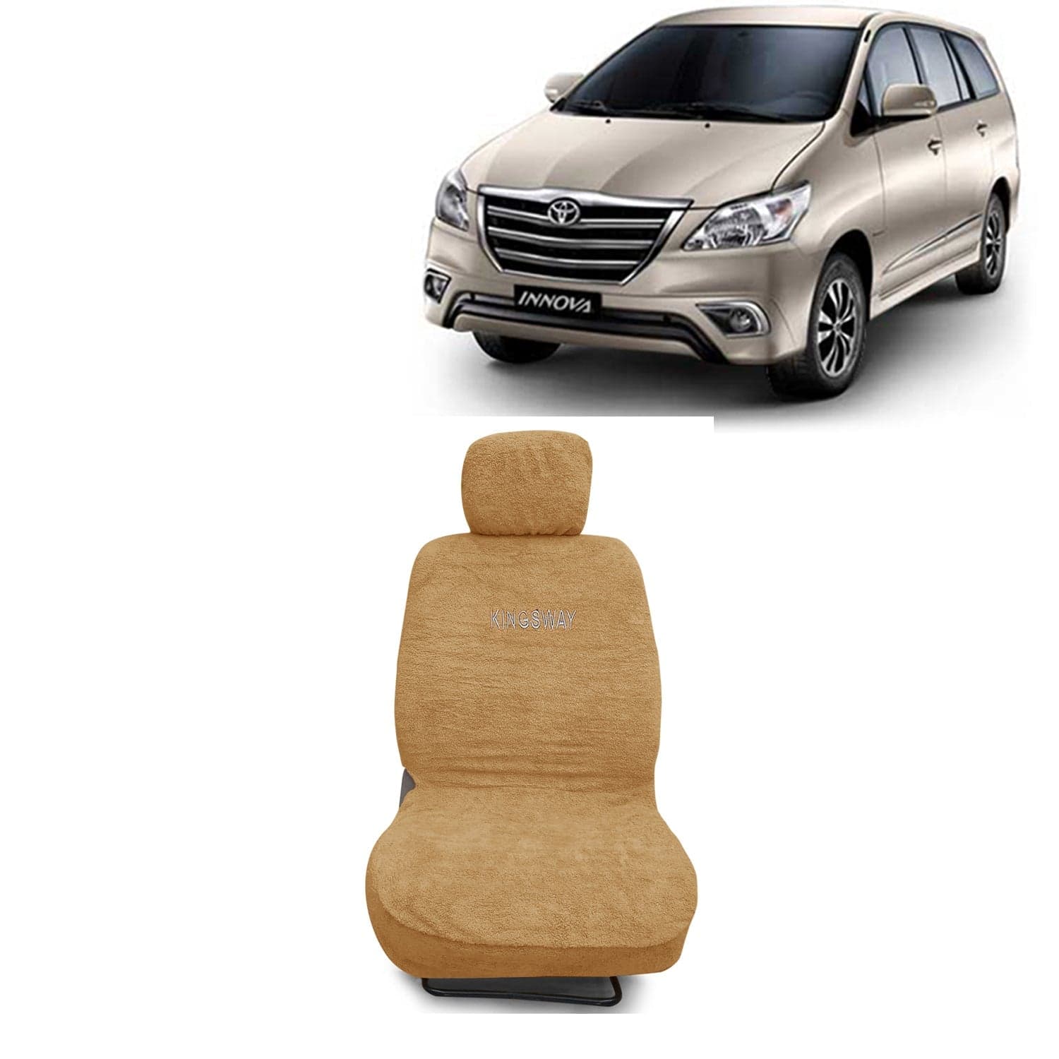 Innova Seat Cover for (Year 2012 to 2015) All Model, Towel Fabric Car Seat Covers Compatible with Toyota Innova 8 Seater, Complete Set (Car Specific Front + Rear Seat Covers), Beige Color