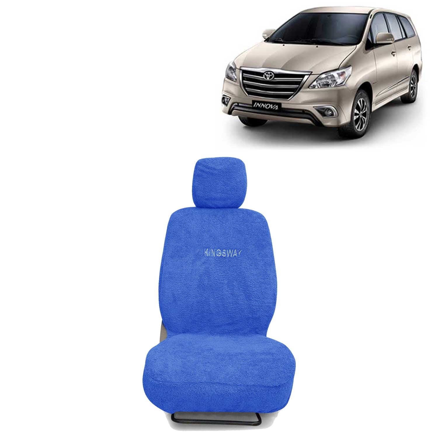 Innova Seat Cover for (Year 2012 to 2015) All Model, Towel Fabric Car Seat Covers Compatible with Toyota Innova 8 Seater, Complete Set (Car Specific Front + Rear Seat Covers), Blue Color