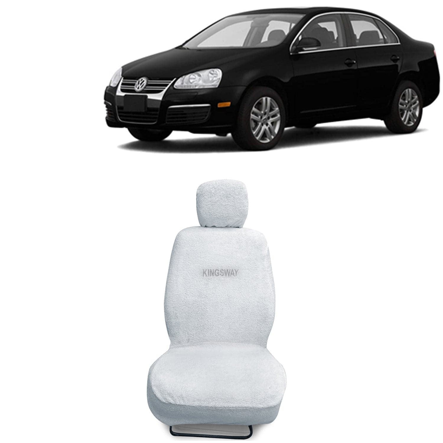 Jetta Seat Cover for (Year 2006 to 2011) All Model, Towel Fabric Car Seat Covers Compatible with Volkswagen Jetta, Complete Set (Car Specific Front + Rear Seat Covers), White Color