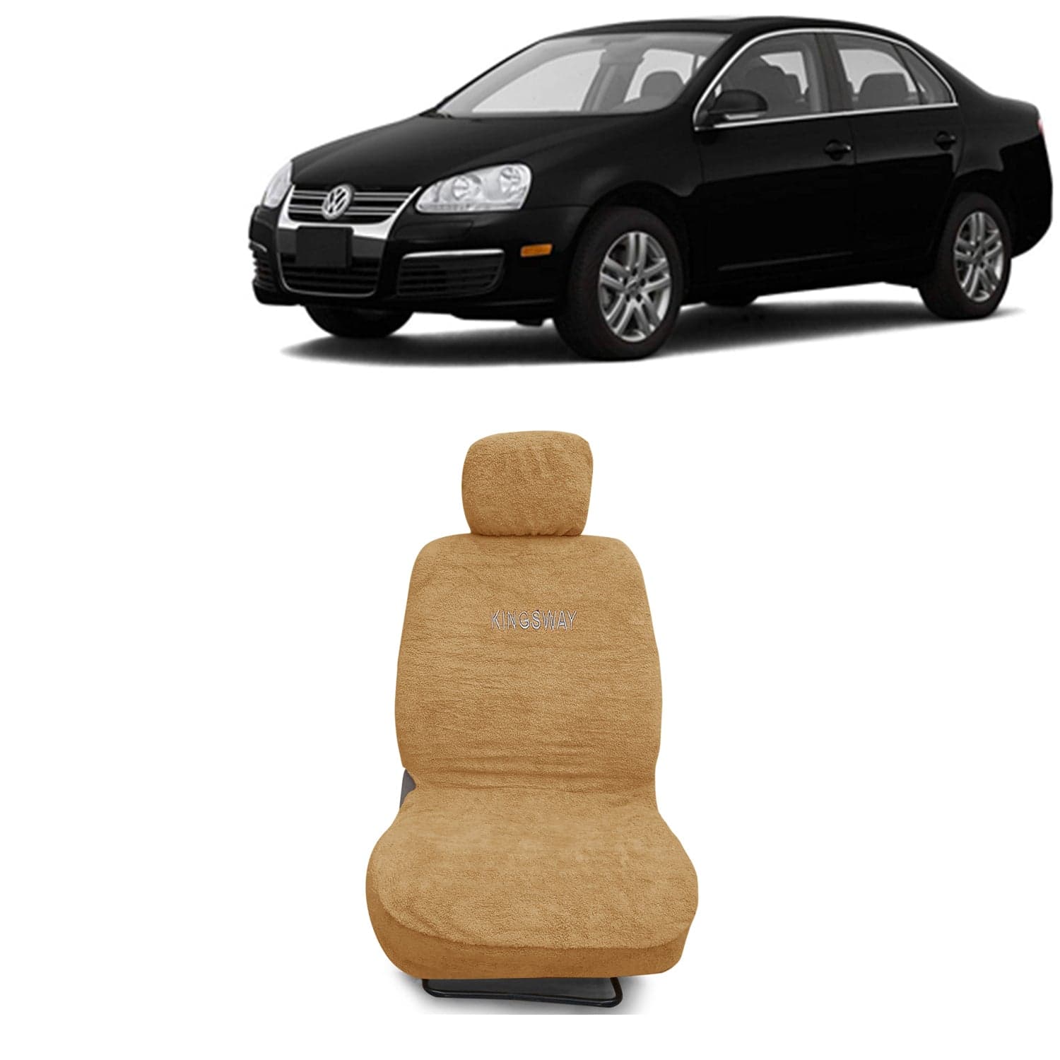 Jetta Seat Cover for (Year 2006 to 2011) All Model, Towel Fabric Car Seat Covers Compatible with Volkswagen Jetta, Complete Set (Car Specific Front + Rear Seat Covers), Beige Color