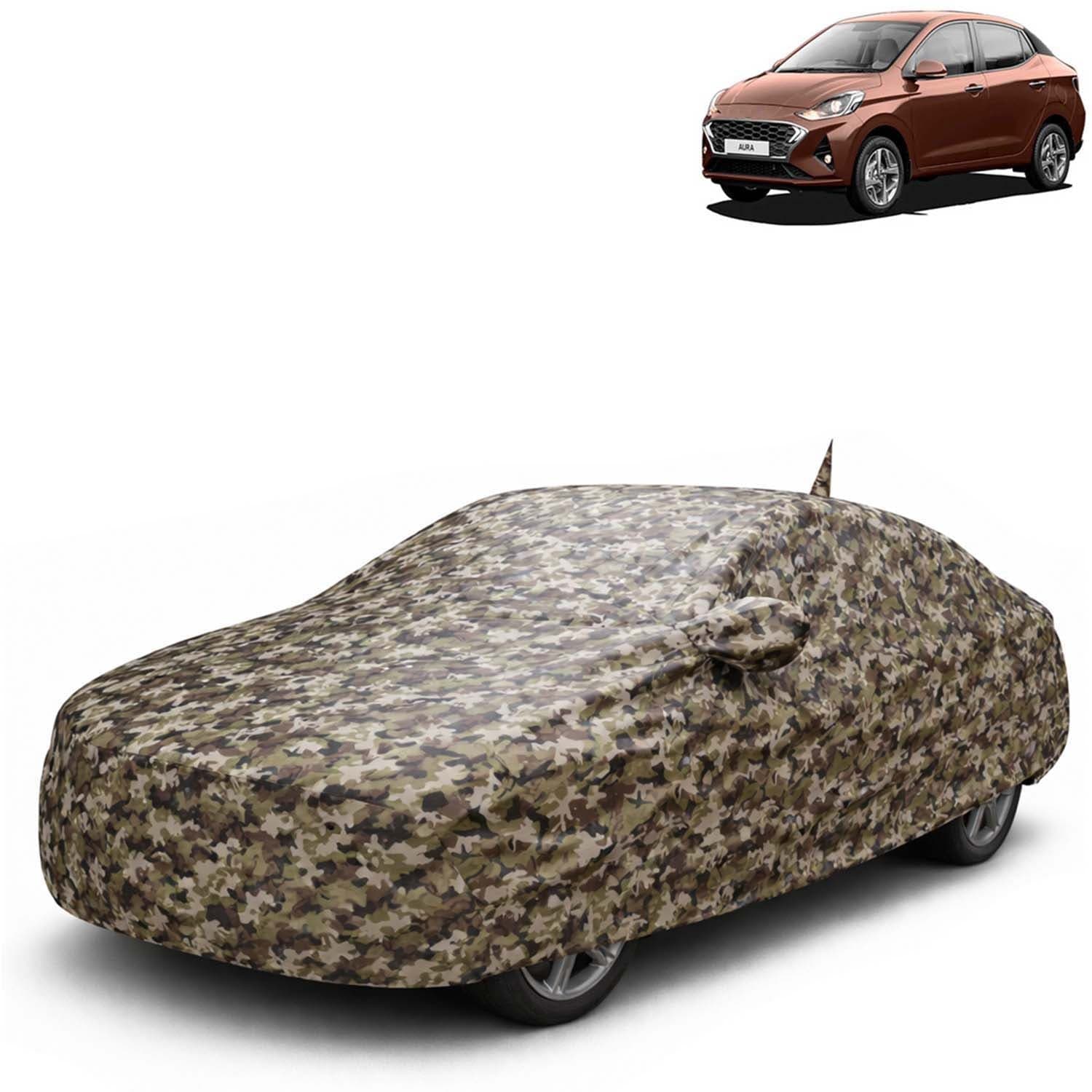 JungleTech 100% Waterproof Car Cover Only Perfect Fit with Hyundai Aura (Year 2020 to 2022 - All Model) | Mirror and Antenna Pockets | Scratchproof | All Weather Car Body Cover
