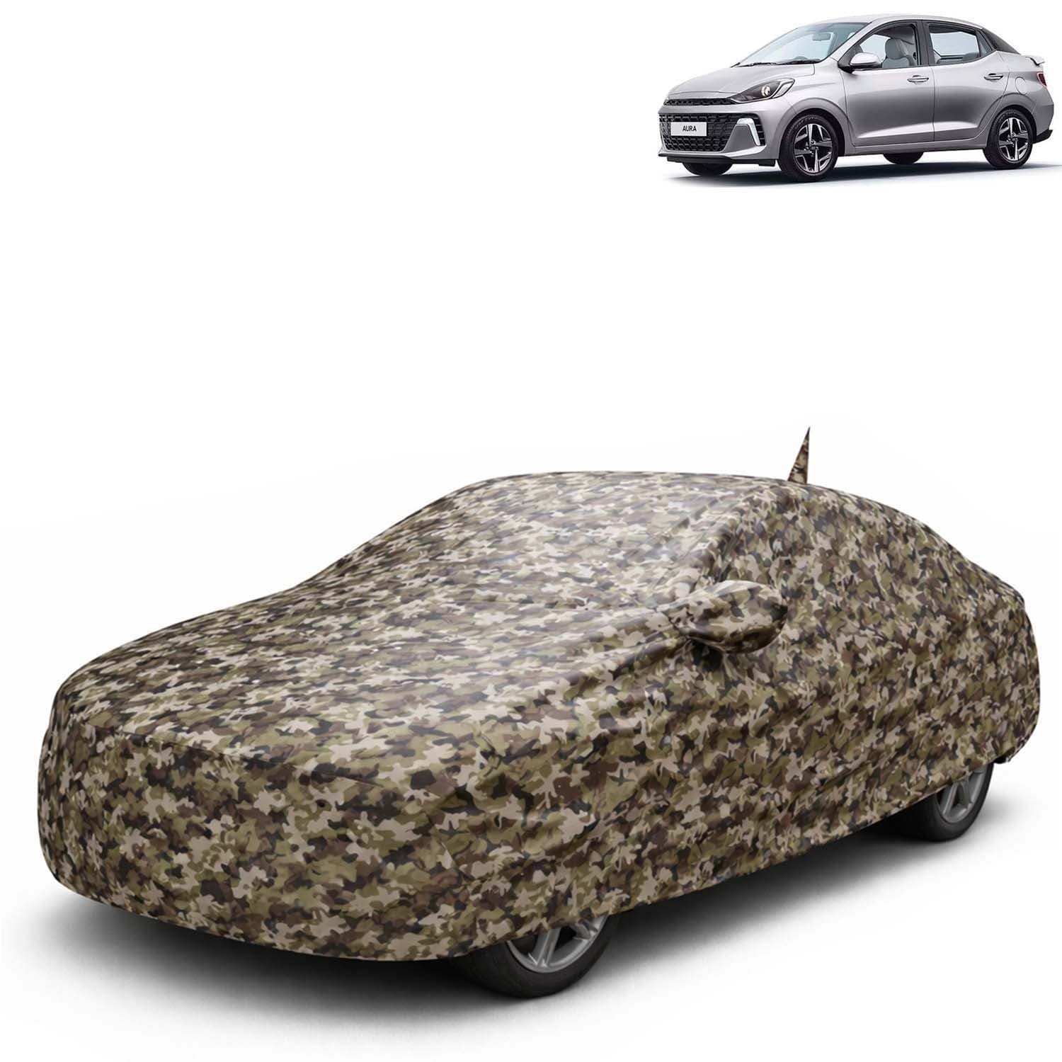 JungleTech 100% Waterproof Car Cover Only Perfect Fit with Hyundai Aura (Year 2023 Onwards - All Model) | Mirror and Antenna Pockets | Scratchproof | All Weather Car Body Cover