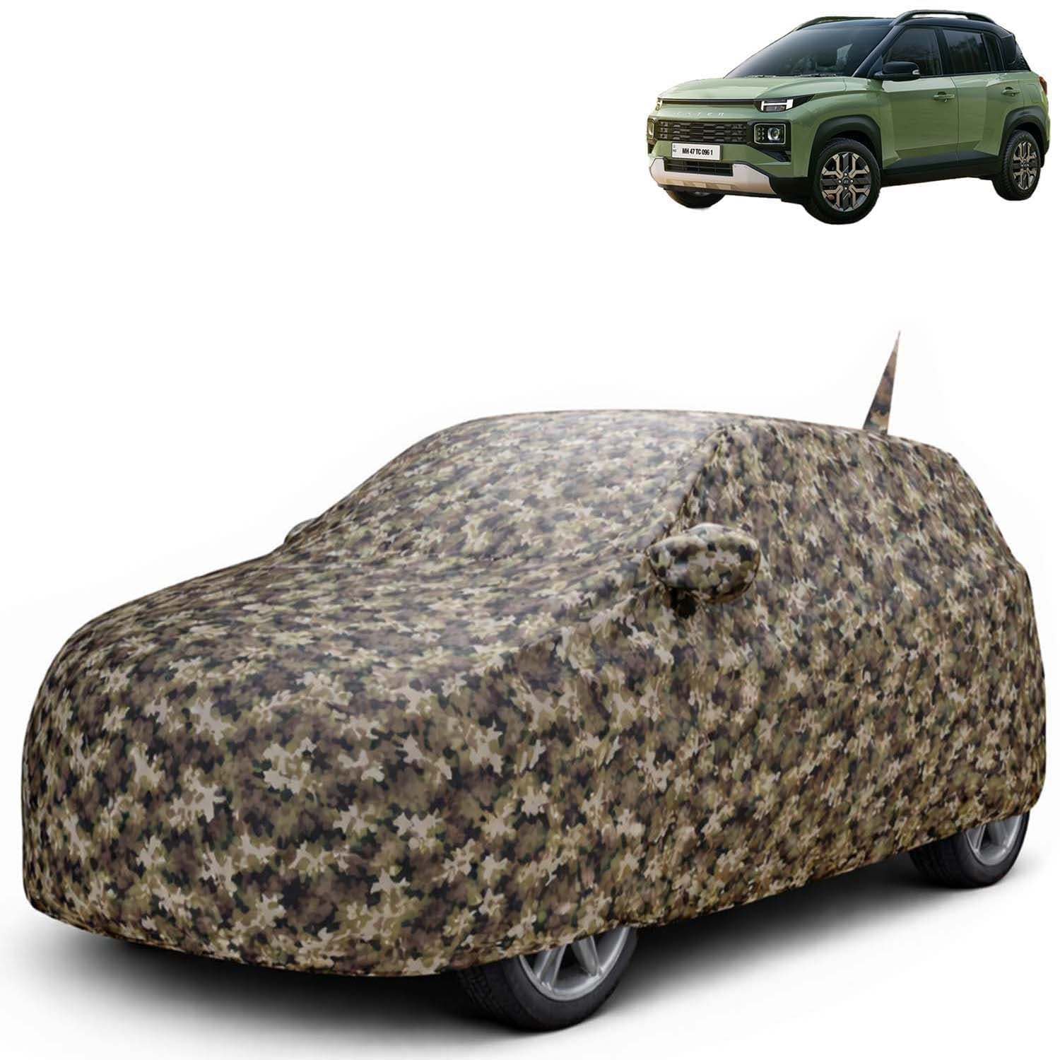 JungleTech 100% Waterproof Car Cover Only Perfect Fit with Hyundai Exter (Year 2023 Onwards - All Model) | Mirror and Antenna Pockets | Scratchproof | All Weather Car Body Cover