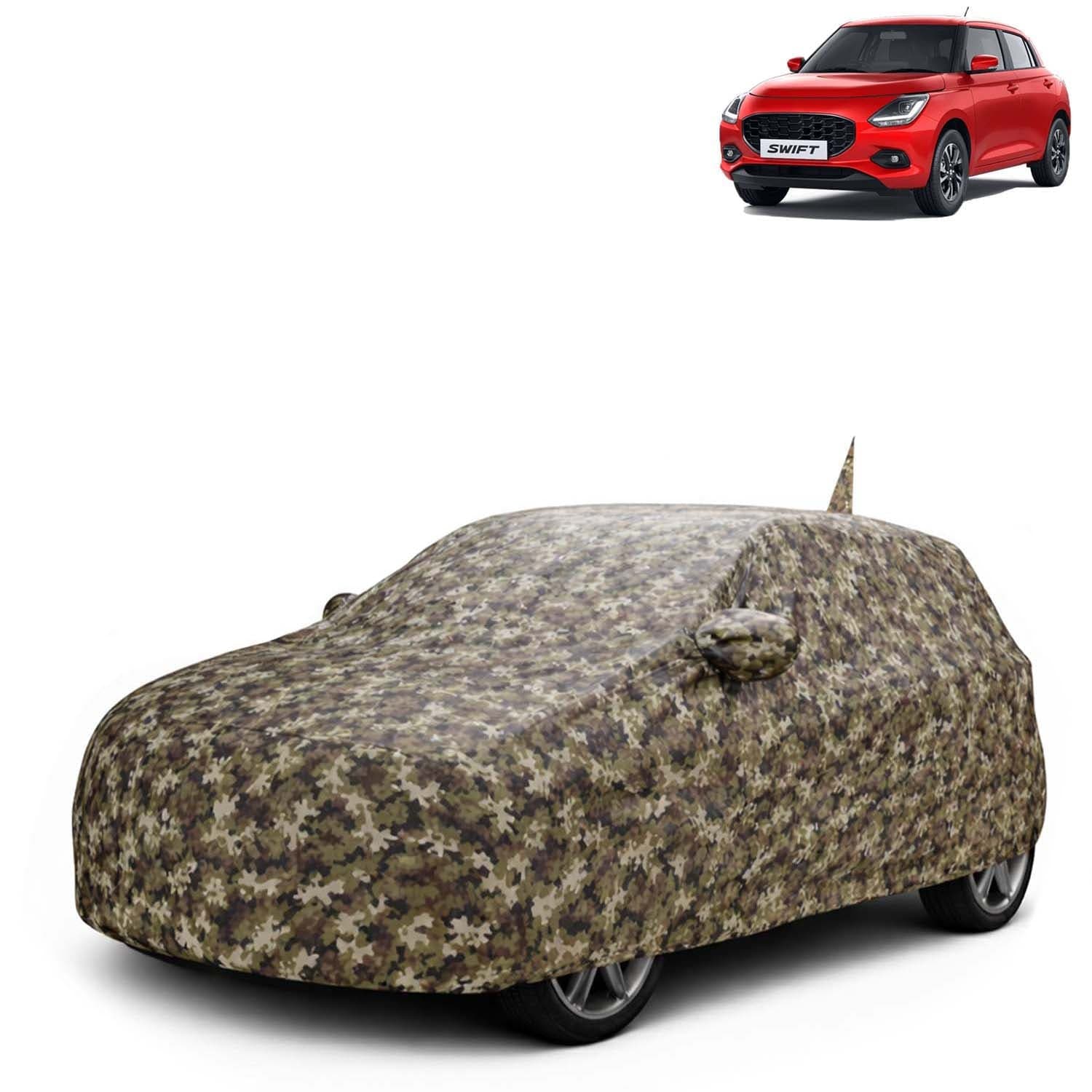 JungleTech 100% Waterproof Car Cover Only Perfect Fit with Maruti Suzuki Swift (Year 2024 Onwards - All Model) | Mirror and Antenna Pockets | Scratchproof | All Weather Car Body Cover