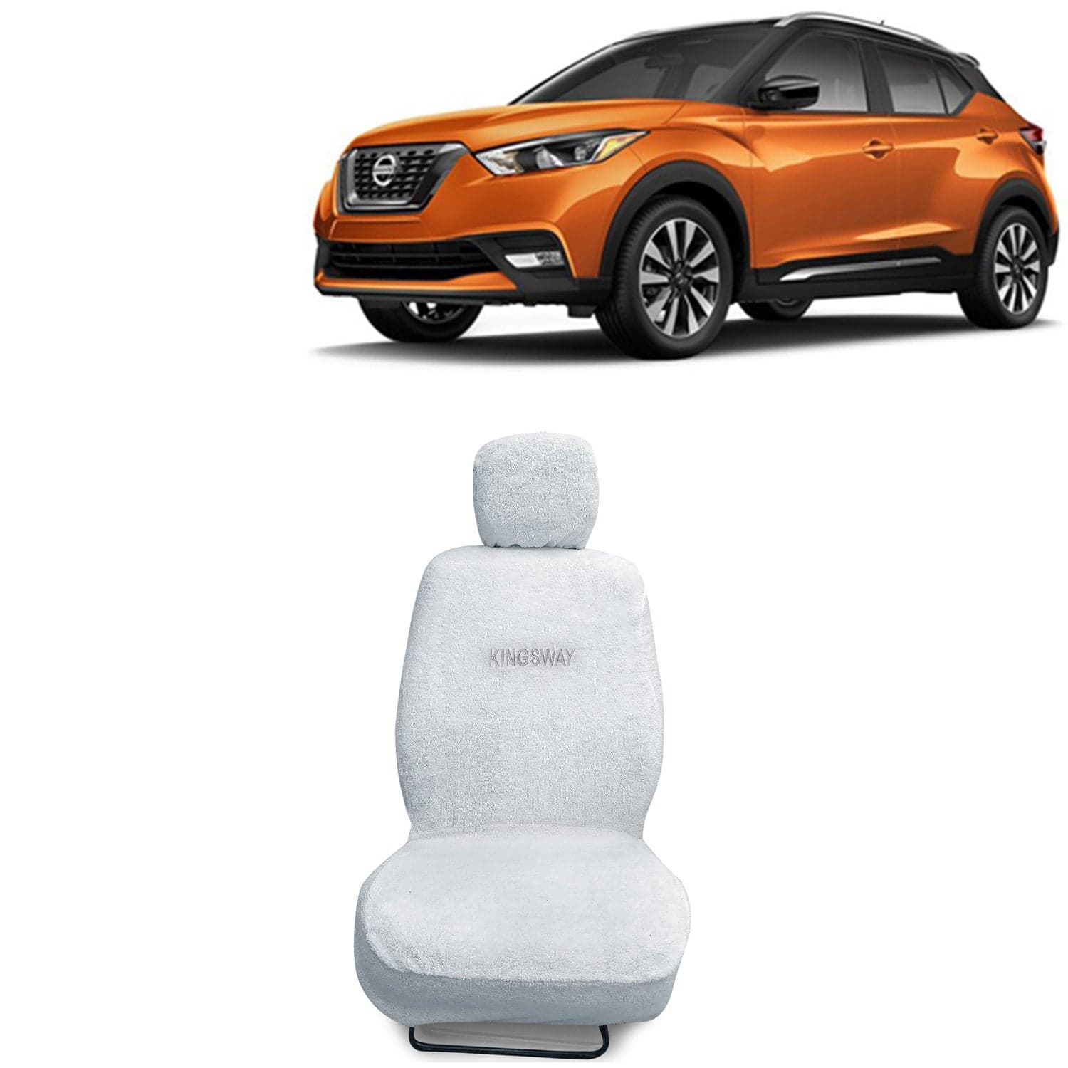 Kicks Seat Cover for (Year 2018 to 2023) All Model, Towel Fabric Car Seat Covers Compatible with Nissan Kicks, Complete Set (Car Specific Front + Rear Seat Covers), White Color