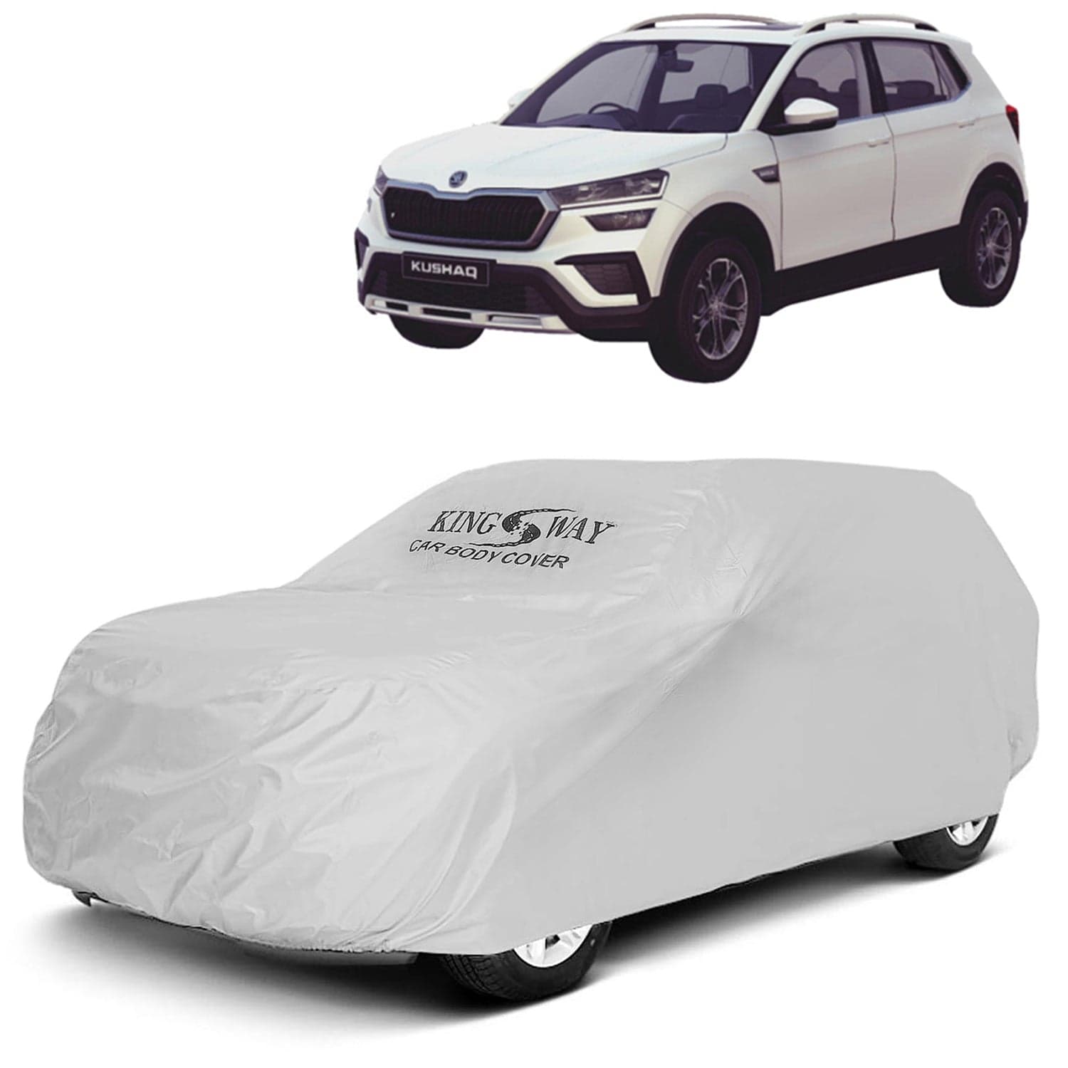 Kushaq Car Body Cover Dustproof for (Year 2021 Onwards) All Model, Compatible with Skoda Kushaq Car Cover, Comes with Bird Droppings, Scratch, UV and Paint Protection, Silver Matty