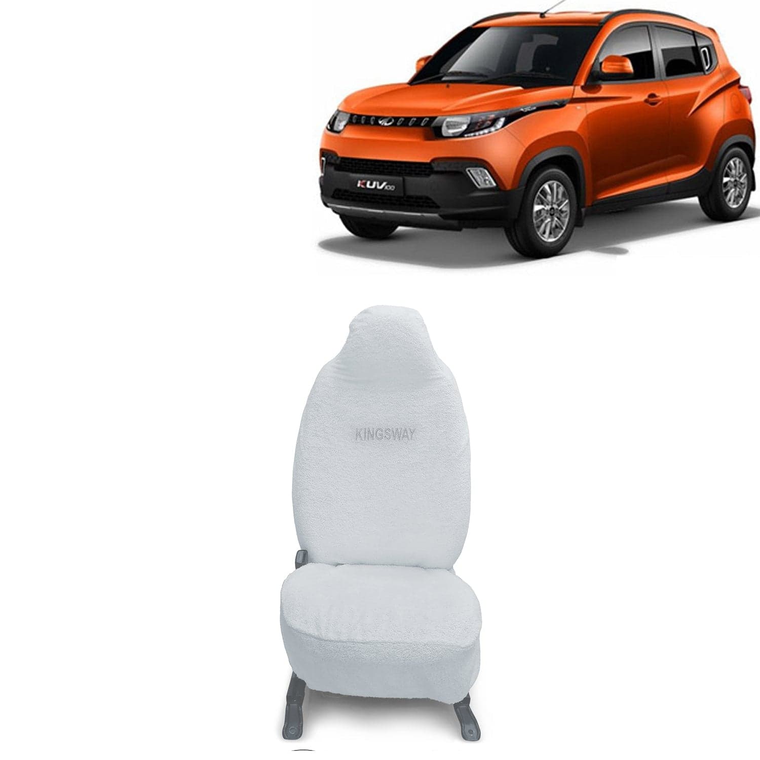 KUV 100 Seat Cover for (Year 2016 to 2021) All Model, Towel Fabric Car Seat Covers Compatible with Mahindra KUV 100, Complete Set (Car Specific Front + Rear Seat Covers), White Color