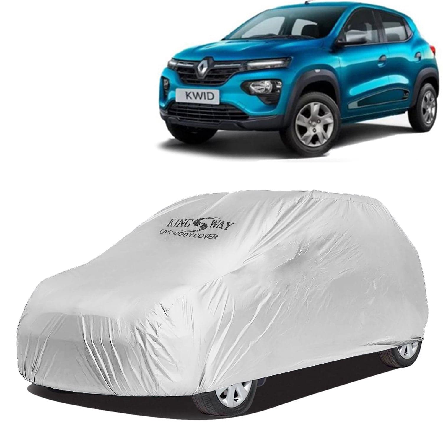 Kwid Car Body Cover Dustproof for (Year 2019 Onwards) All Model, Compatible with Renault Kwid Car Cover, Comes with Bird Droppings, Scratch, UV and Paint Protection, Silver Matty
