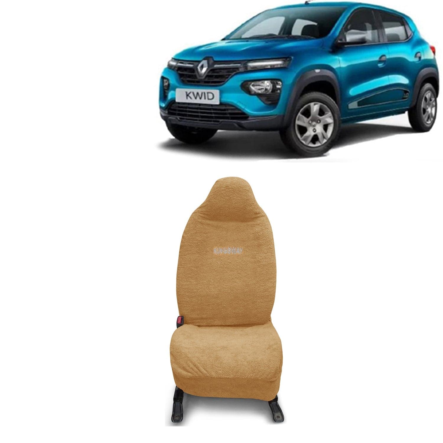Kwid Seat Cover for (Year 2019 Onwards) All Model, Towel Fabric Car Seat Covers Compatible with Renault Kwid, Complete Set (Car Specific Front + Rear Seat Covers), Beige Color