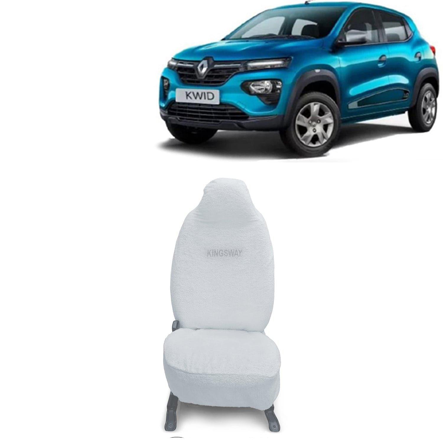 Kwid Seat Cover for (Year 2019 Onwards) All Model, Towel Fabric Car Seat Covers Compatible with Renault Kwid, Complete Set (Car Specific Front + Rear Seat Covers), White Color