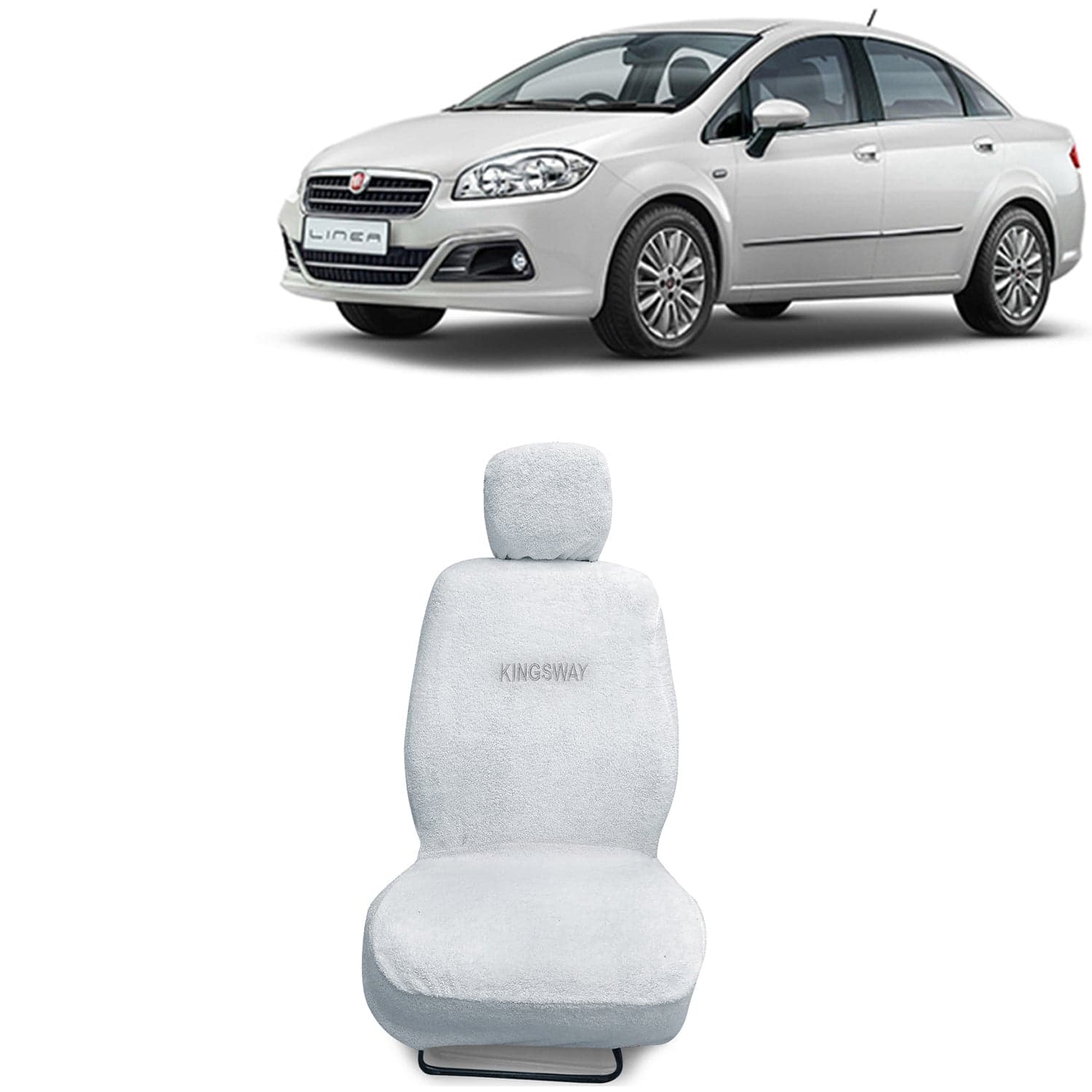 Linea Seat Cover for (Year 2009 to 2019) All Model, Towel Fabric Car Seat Covers Compatible with Fiat Linea, Complete Set (Car Specific Front + Rear Seat Covers), White Color