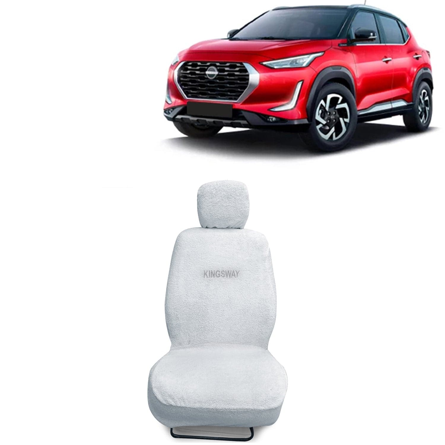 Magnite Seat Cover for (Year 2020 Onwards) All Model, Towel Fabric Car Seat Covers Compatible with Nissan Magnite, Complete Set (Car Specific Front + Rear Seat Covers), White Color