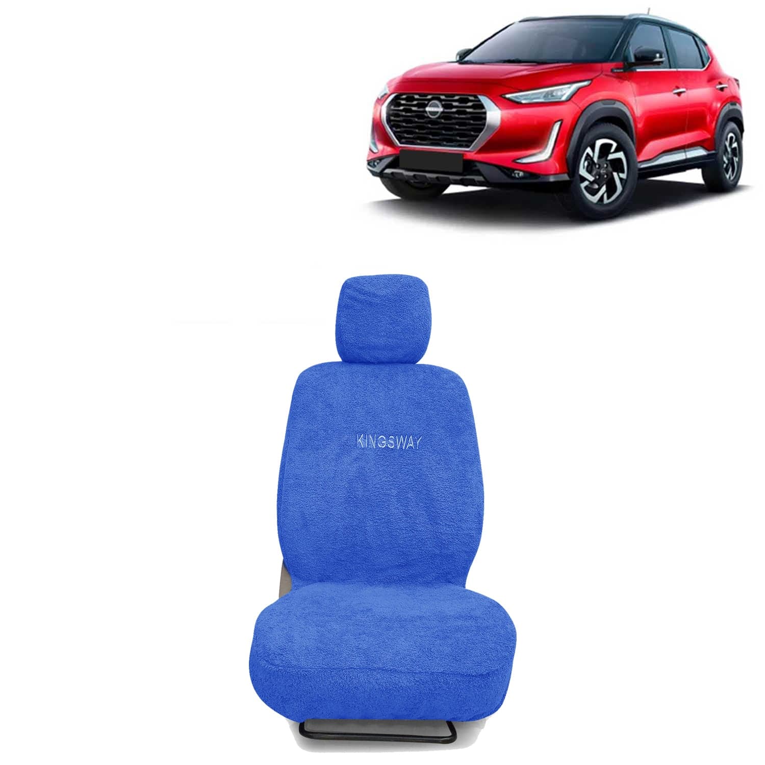 Magnite Seat Cover for (Year 2020 Onwards) All Model, Towel Fabric Car Seat Covers Compatible with Nissan Magnite, Complete Set (Car Specific Front + Rear Seat Covers), Blue Color