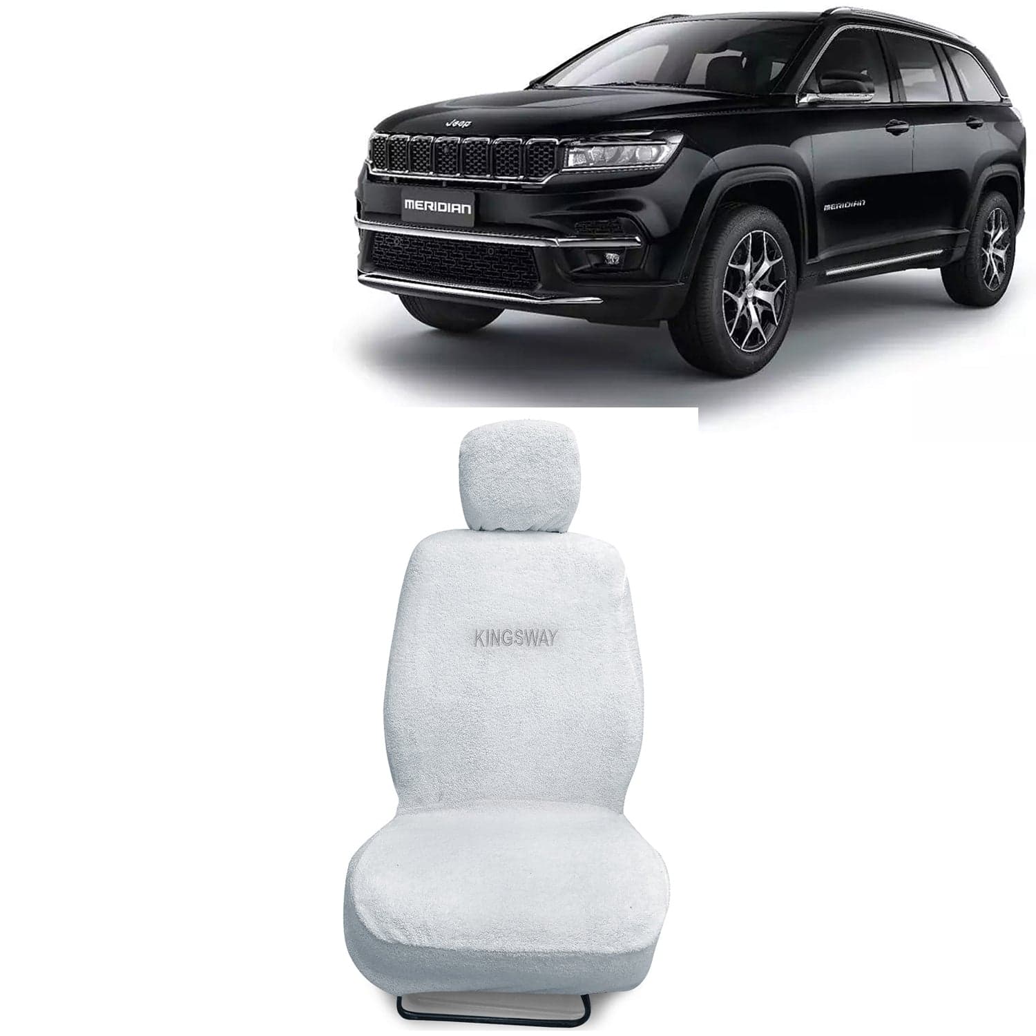 Meridian Seat Cover for (Year 2022 Onwards) All Model, Towel Fabric Car Seat Covers Compatible with Jeep Meridian, Complete Set (Car Specific Front + Rear Seat Covers), White Color