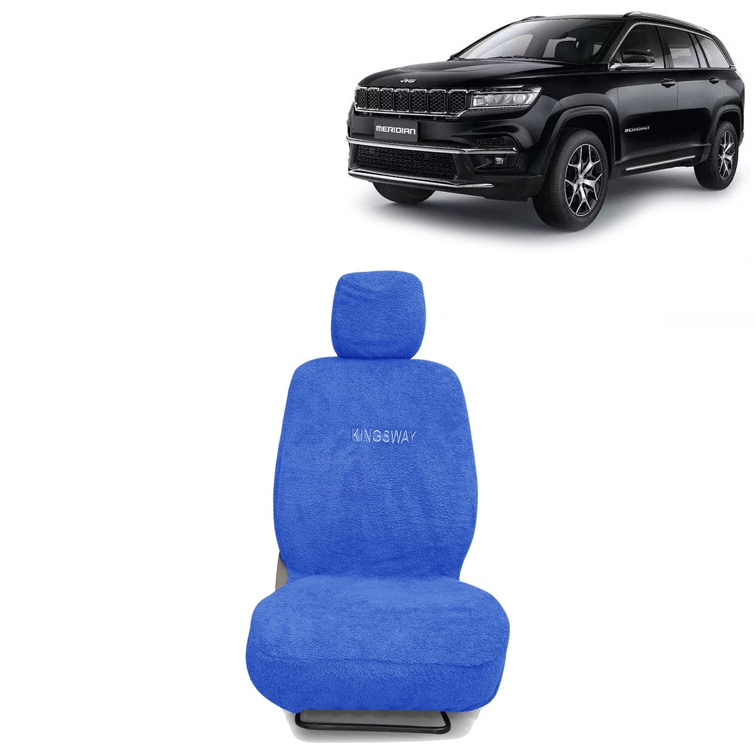 Meridian Seat Cover for (Year 2022 Onwards) All Model, Towel Fabric Car Seat Covers Compatible with Jeep Meridian, Complete Set (Car Specific Front + Rear Seat Covers), Blue Color